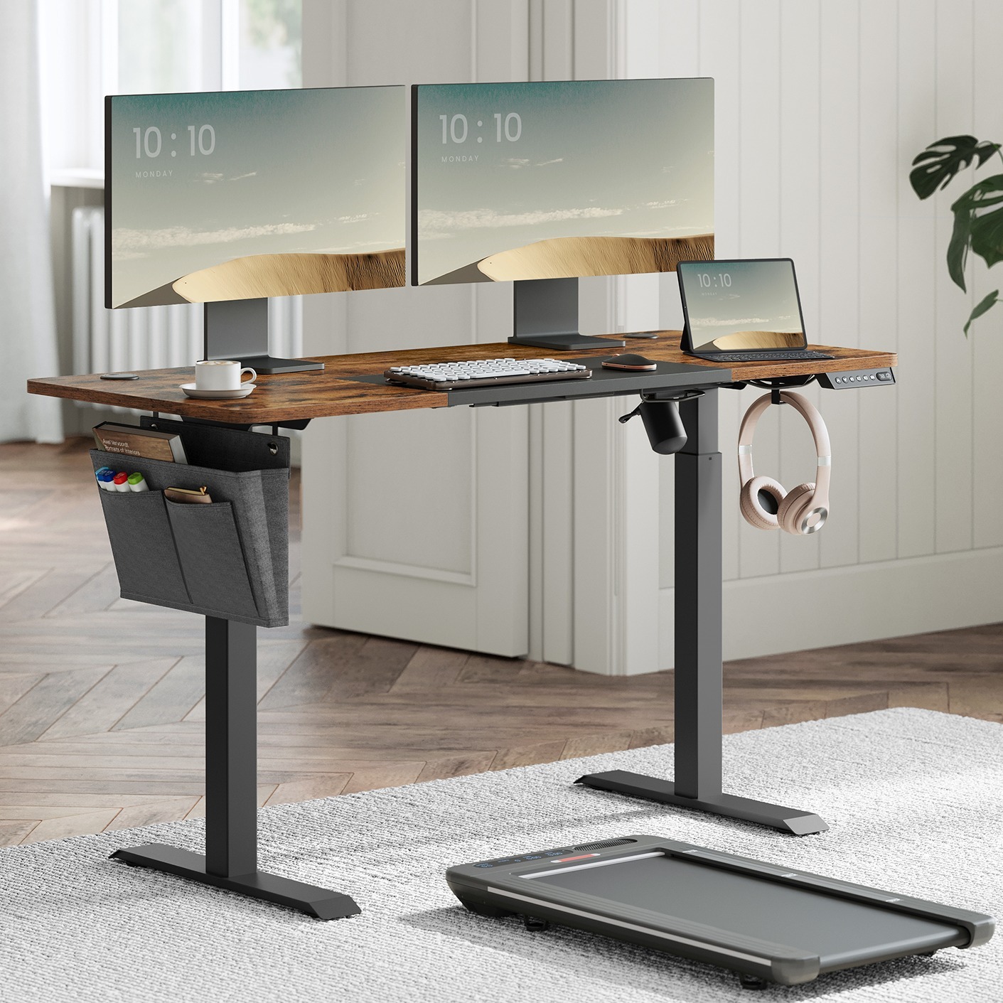 E-shop Höhenverstellbarer Schreibtisch elektrisch, 60 x 140 x (72-120) cm, verstellbar, gespleißte Platte, Memory-Funktion mit 4 Höhen
