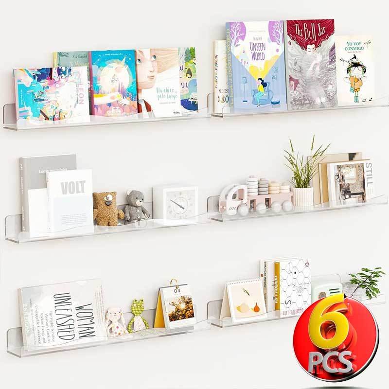 TEMU BAKAJI Set 6 Mensole in Acrilico da Parete Design Moderno, Scaffalatura a Muro Multiuso, Scaffale Organizer Camera da Letto, Soggiorno, Cucina,