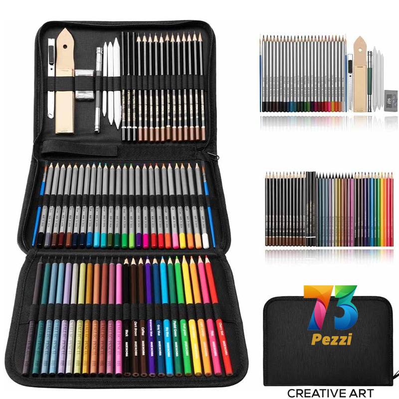 

Bakaji Professional Drawing Kit 73 Piece Artistic Drawing Set With Colored Pencils - Graphite Sketching And Accessories In Portable 3 Compartment Case