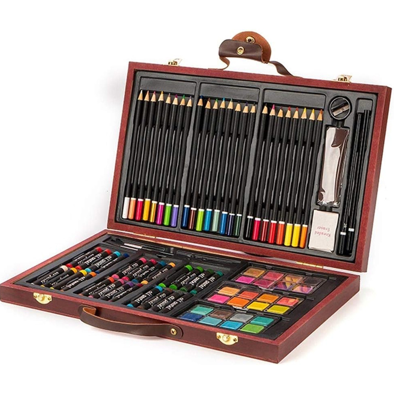 

Bakaji Wooden Case Painter Complete Artist Set 79 Assorted Colors Pastels Brushes And Accessories Drawing Set For Artists Hobbyists And Beginners Adults And Children - Gift Idea