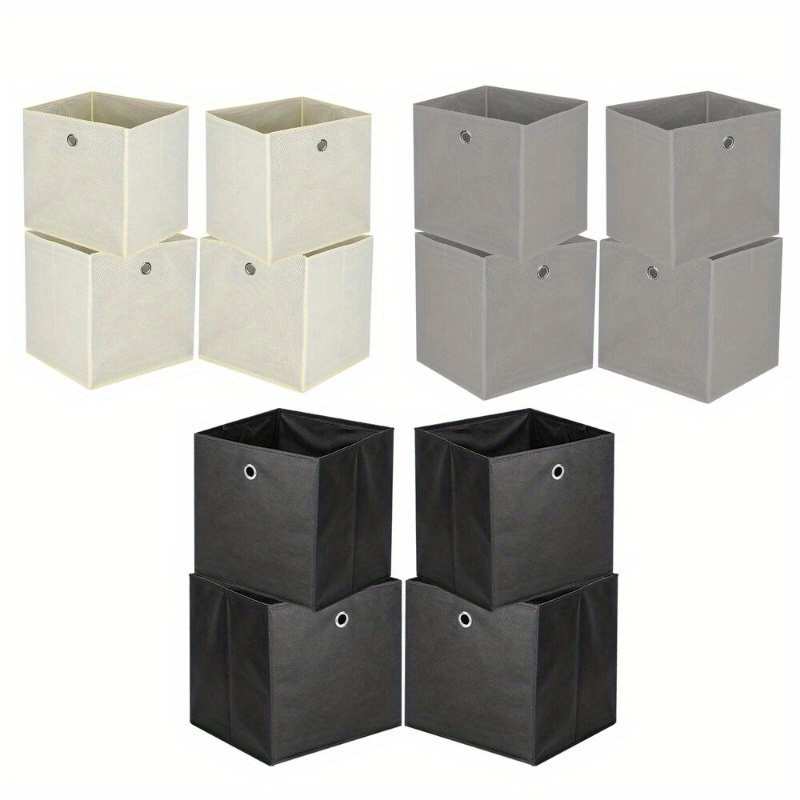 E-shop Packung mit 4 zusammenklappbaren Aufbewahrungsboxen 32 x 32 x 32 cm Stoffboxen Zusammenklappbare Schubladenboxen mit Fingerloch Würfeliger