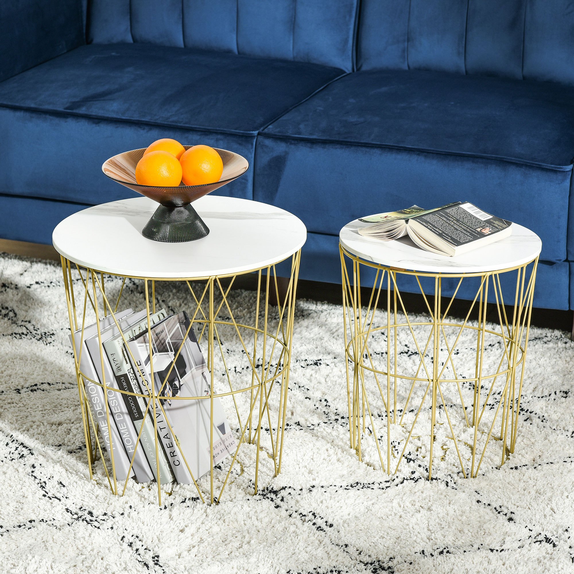 TEMU Set Of 2 Nesting Side Tables With Storage, Round End Tables Coffee Tables With And Removable Round Top, For Living Room, Bedroom, Office, White