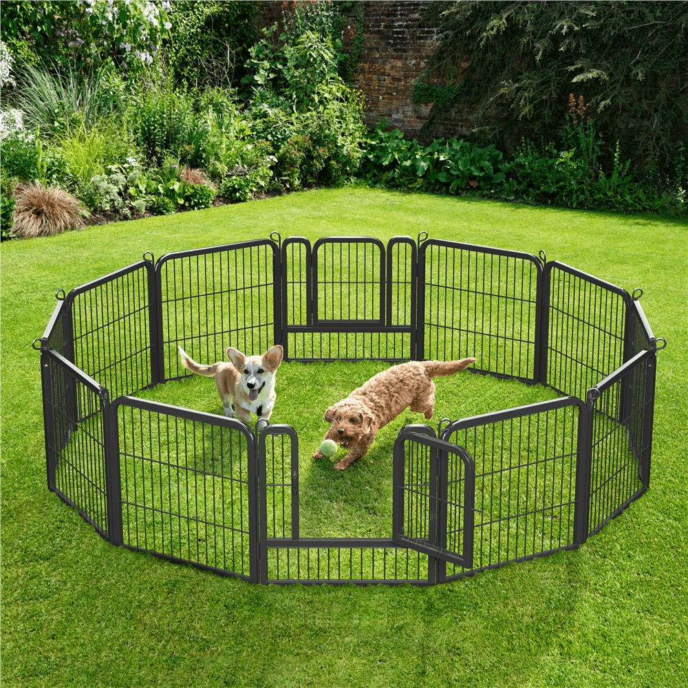 Image of Costoffs Puppy Run With Grid Elements 63 Cm High Foldable Enclosure With Door & Floor Rings Indoor & Outdoor Area