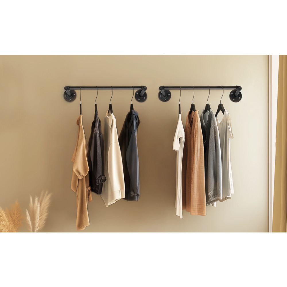 Image of 2-pack Clothes Rack For Wall 50cm Tube Clothes Rack Industrial Style Wall Hanger Detachable Metal Clothes Rails Coat Rack Bedroom For Living Room Bedroom