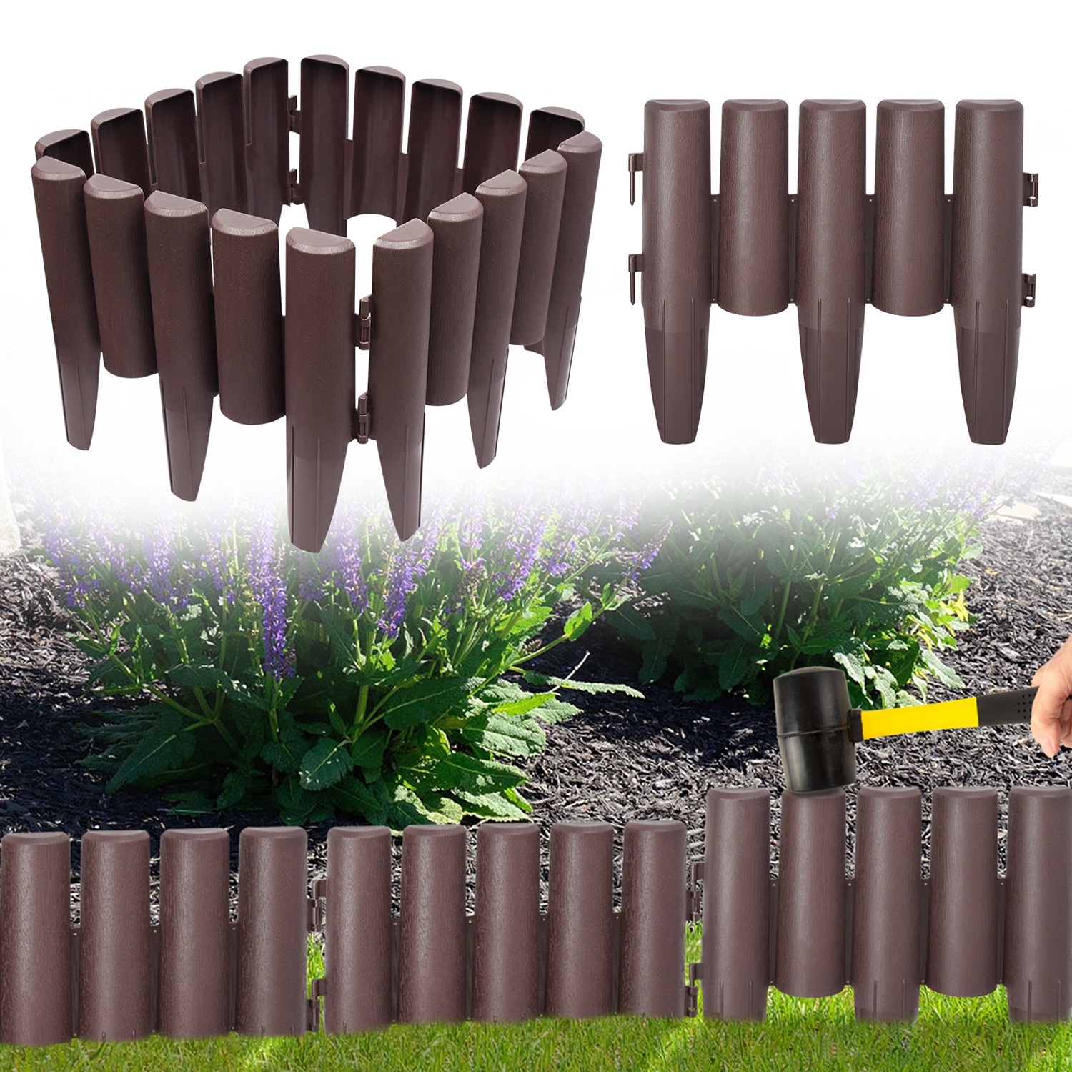 

Wood-look Plastic Lawn Edging – 2.8/5.6/8.4m Polypropylene Garden , Decorative For Mowing And Edging, 1 Element (w X H X D: 28x24x1 Cm