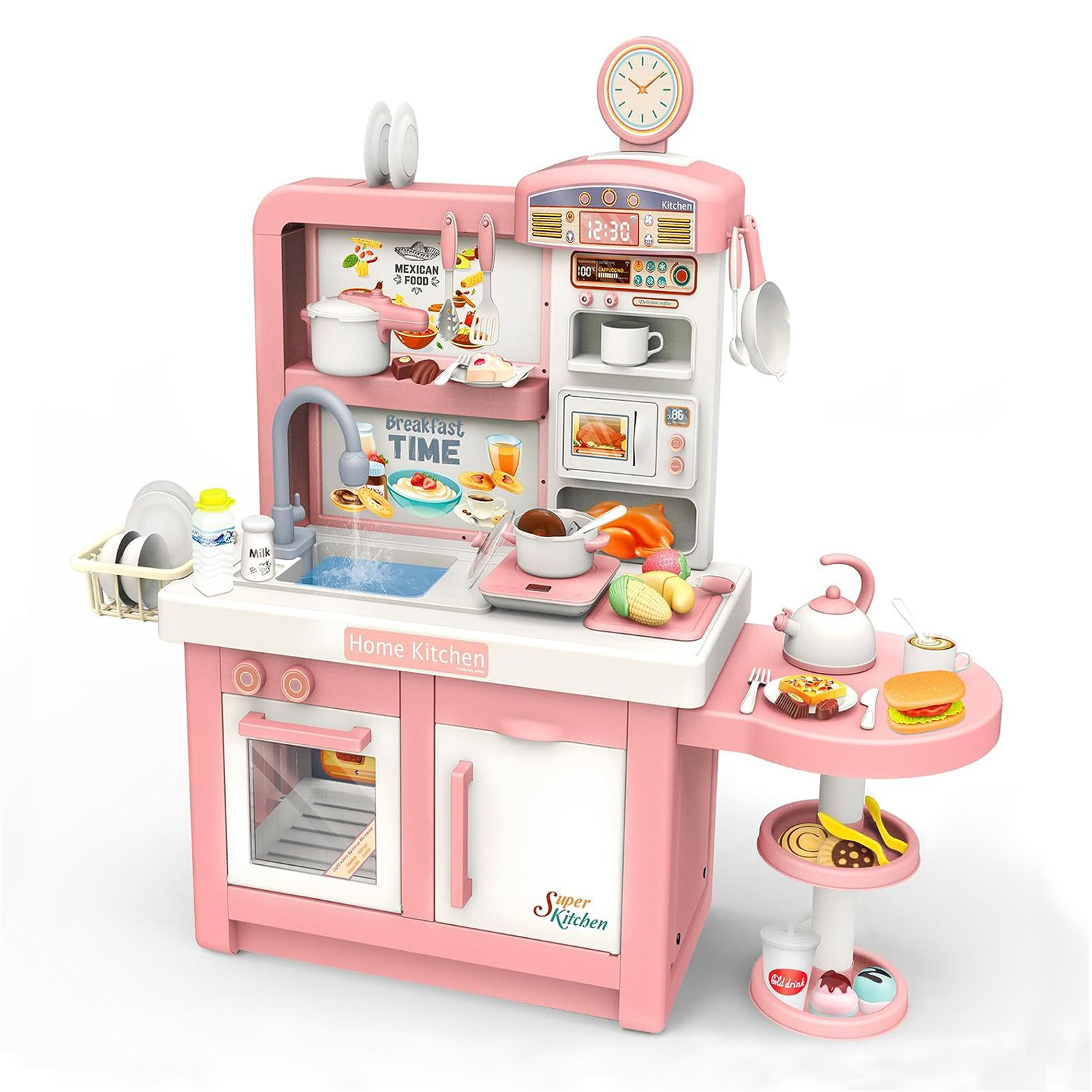 

Play Kitchen Play Kitchen & Tea Set For Children, Children's Kitchen With Microwave, Cooktop