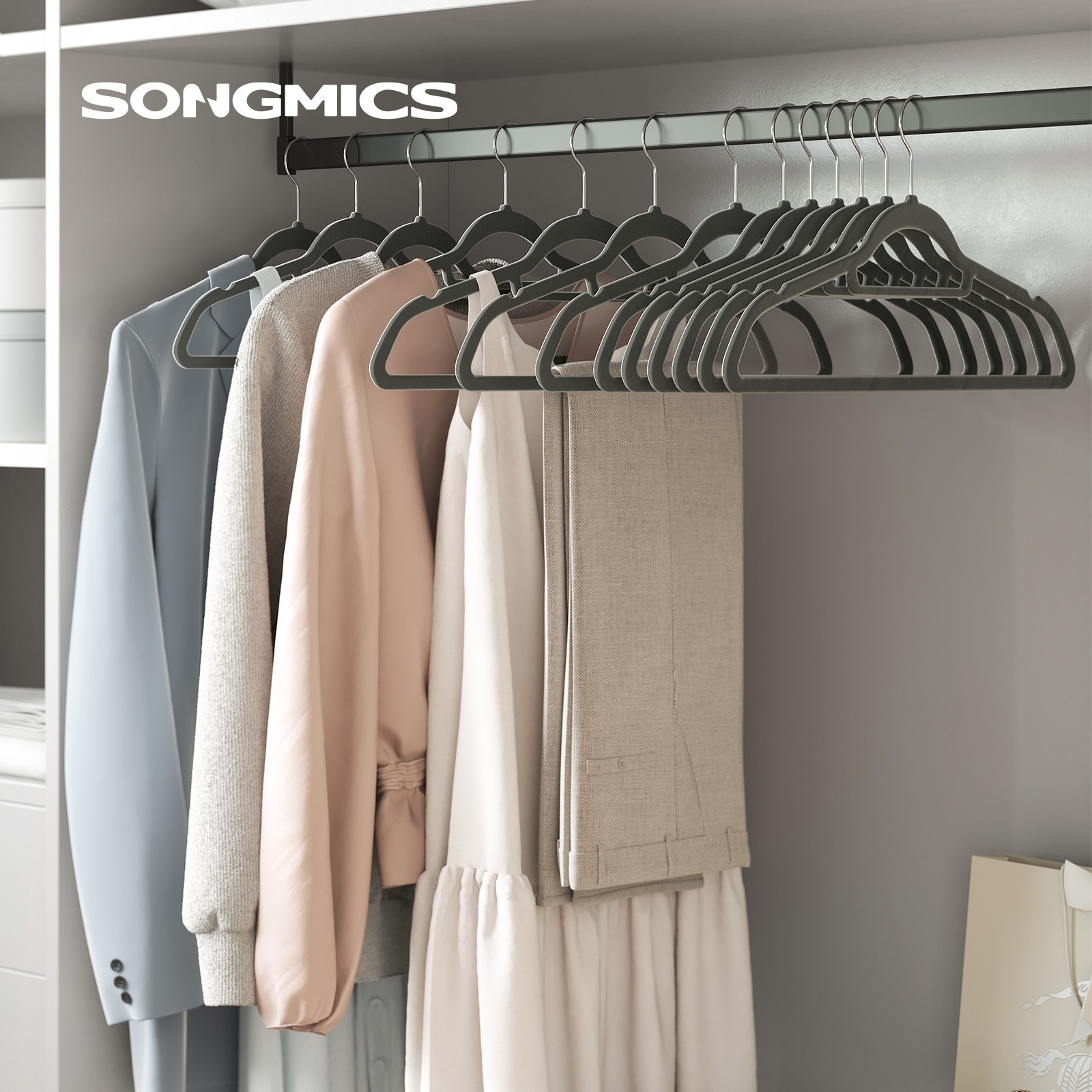 

Songmics Hangers Velvet, 20-piece Set, Hangers, Non-slip, Small Bar For Ties, 360° Rotatable Hook, 0.6 Cm , Space-saving, 43.5 Cm Long, For Coats, Pants