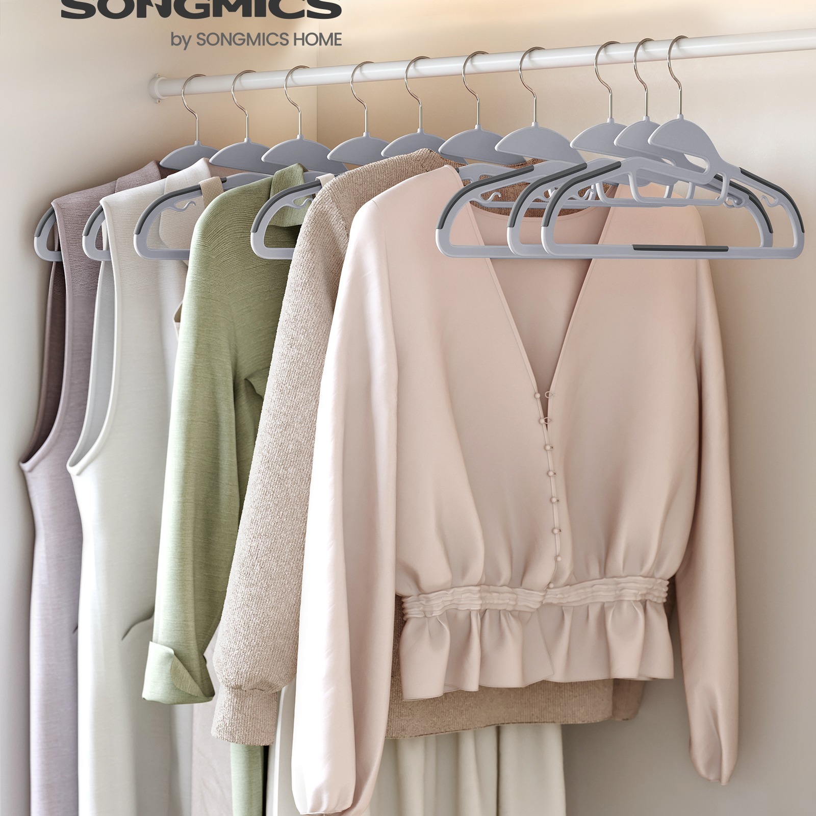 

Songmics Hangers Plastic, 50-piece Set, Hangers With U-shaped Opening, Non-slip, Space-saving, 0.5 Cm , 41.5 Cm Wide, 360° Rotatable Hook