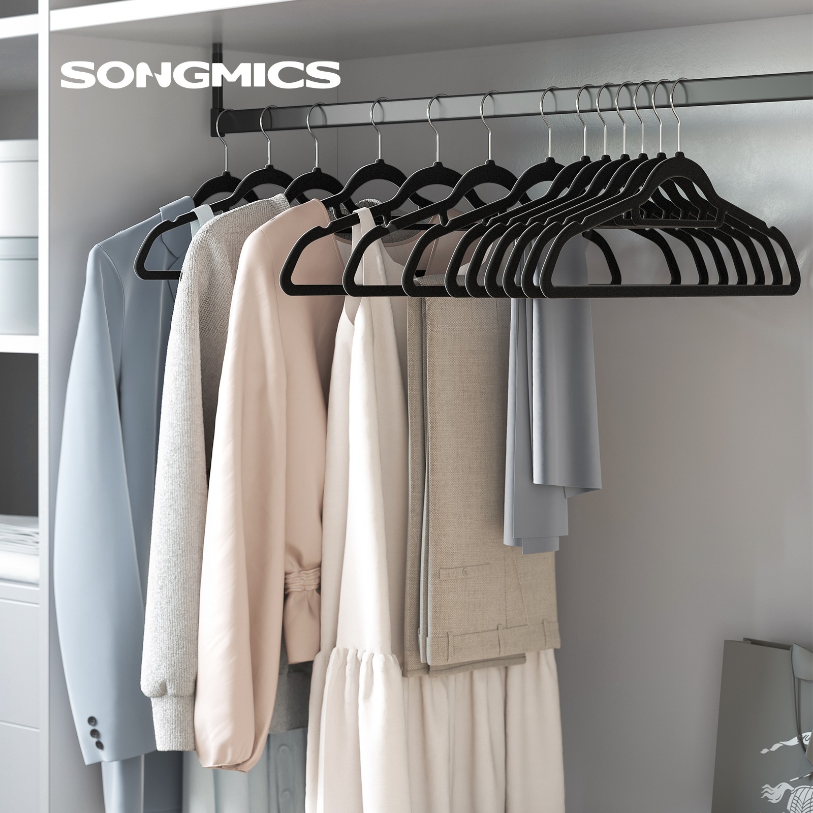 

Songmics Hangers Velvet, 20-piece Set, Hangers, Non-slip, Small Bar For Ties, 360° Rotatable Hook, 0.6 Cm , Space-saving, 43.5 Cm Long, For Coats, Pants