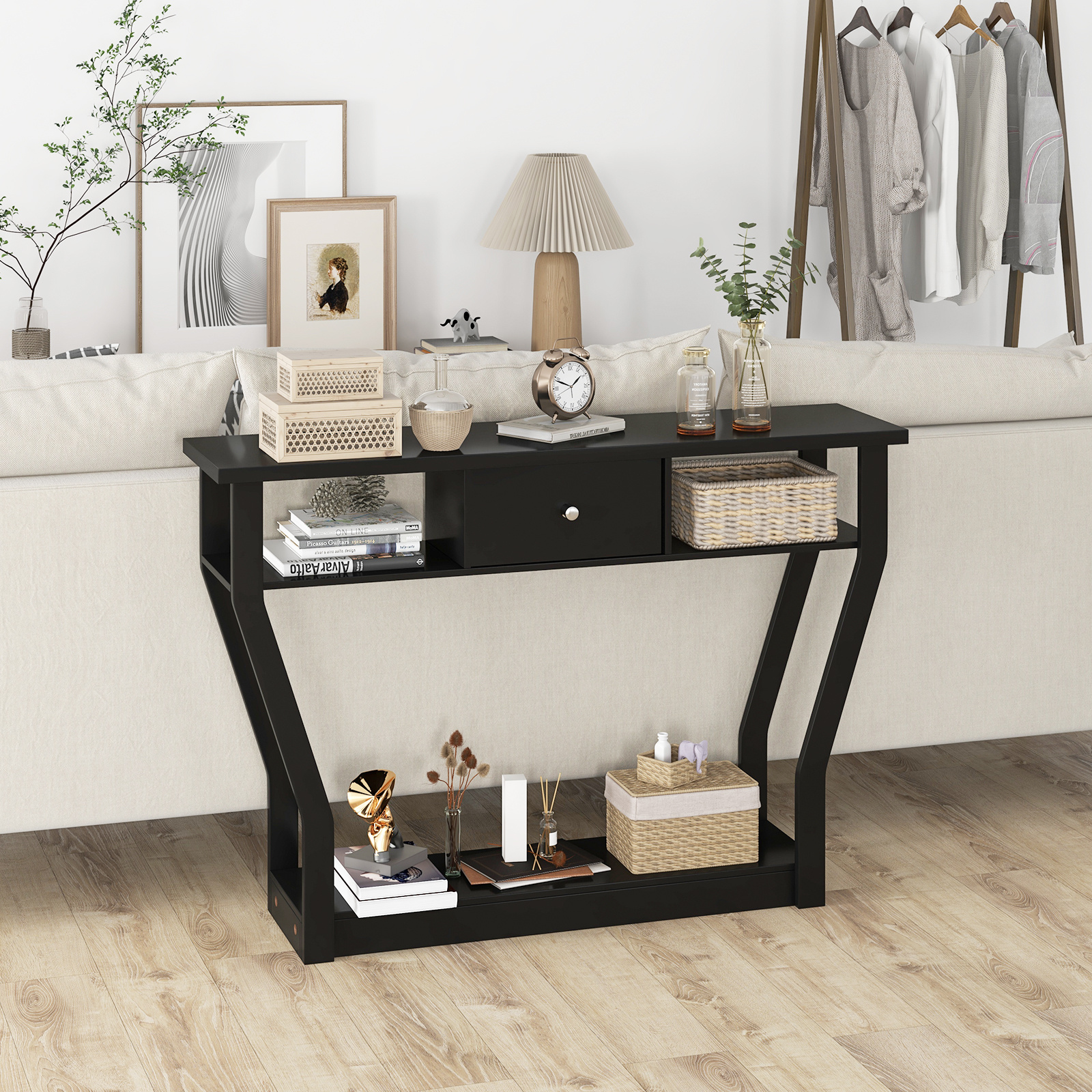 Image of Console Table With Drawer And Shelf, Wooden Hallway Table, Entryway Side Table For Living Room, Bedroom, 120 X 30 X 81 Cm, Black/brown