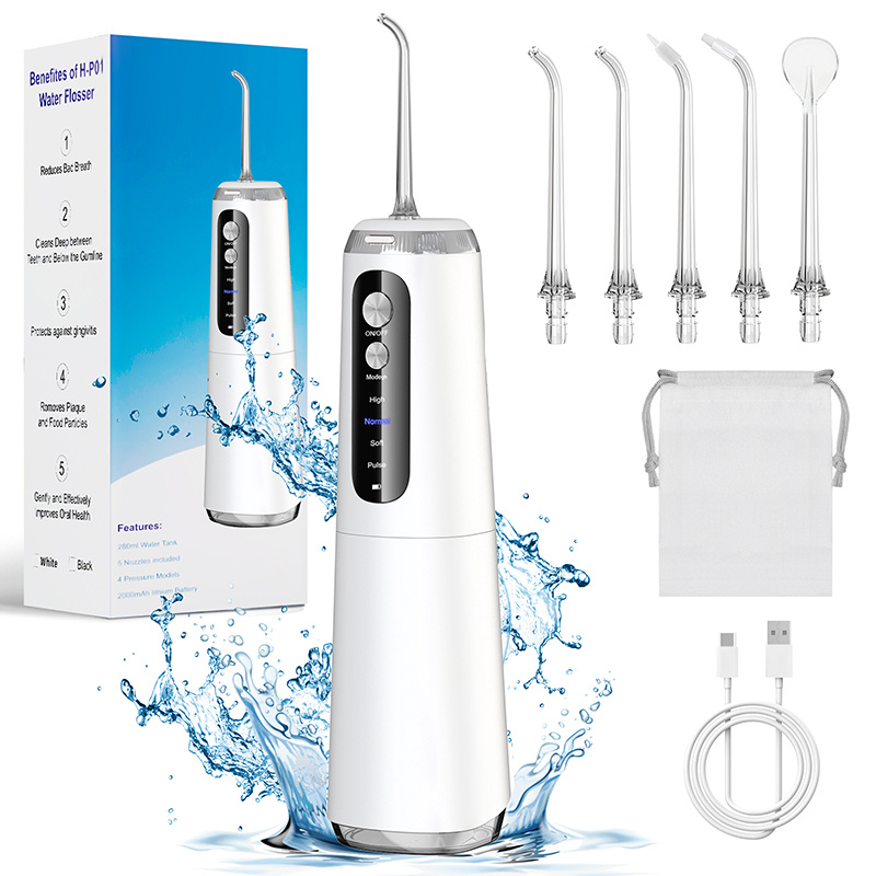 

Portable Hydropulseur With 4 And 5 Nozzles, Rechargeable Water Flosser Irrigators, 280ml & Ipx7 Waterproof, Oral Water Flosser For Travel And Home