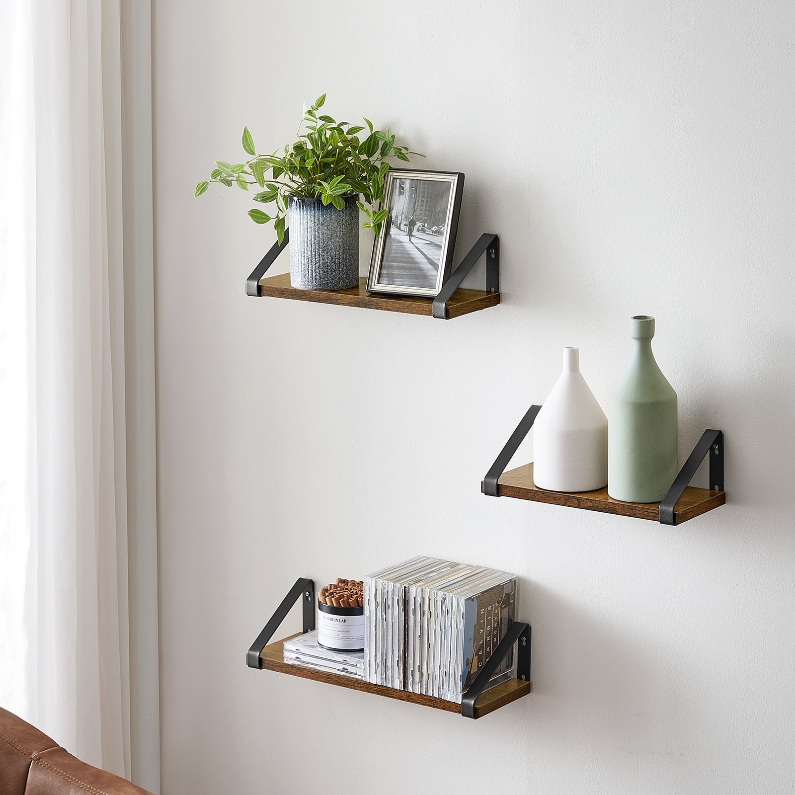 

Songmicshomewall Shelf, Floating Base, 3 Pieces, 2 Mounting Options, Hanging Shelf White-black/-black/oak Color-black/grey-black