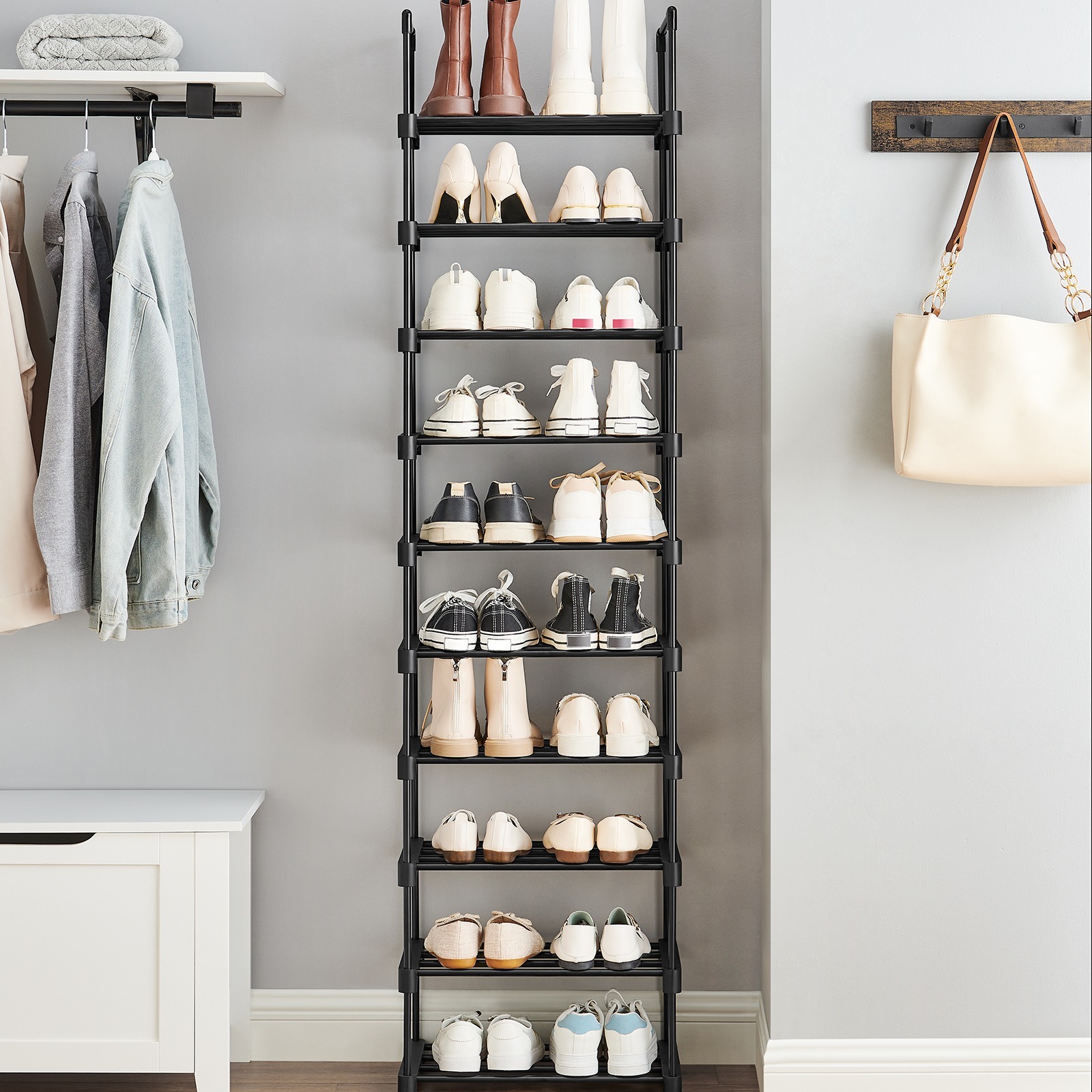 

Songmics Shoe Rack With 10 Levels, Cabinet High, Narrow Shoe Rack, Shoe Storage, Made Of Metal, 30 X 45 X 174 Cm