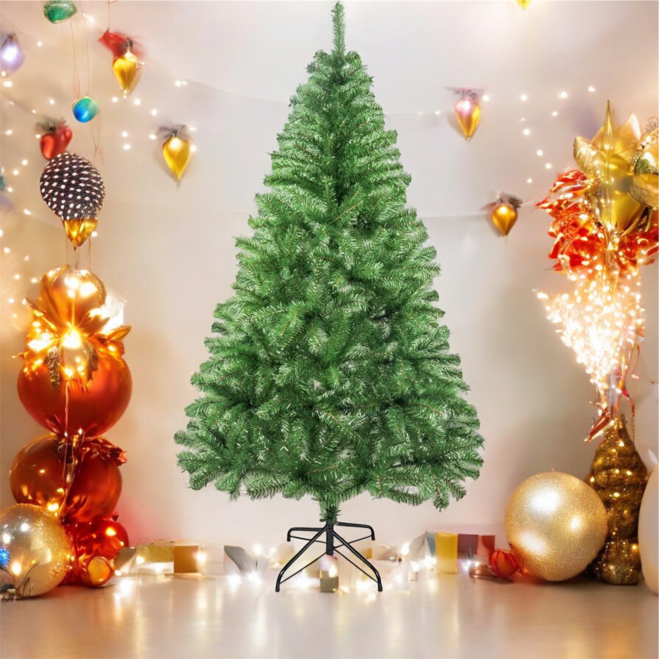 TEMU MEJORADA Árbol de Navidad Artificial Abeto de Hoja Espumillón 120-210cm Arboles C/Soporte Metálico