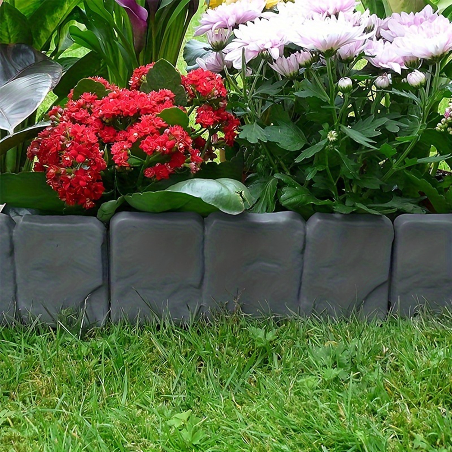 

Plastic Lawn Edging Garden Fence 25x23x1cm – Stone Look Polypropylene Border, Grey Mowing Edge For Flower Beds