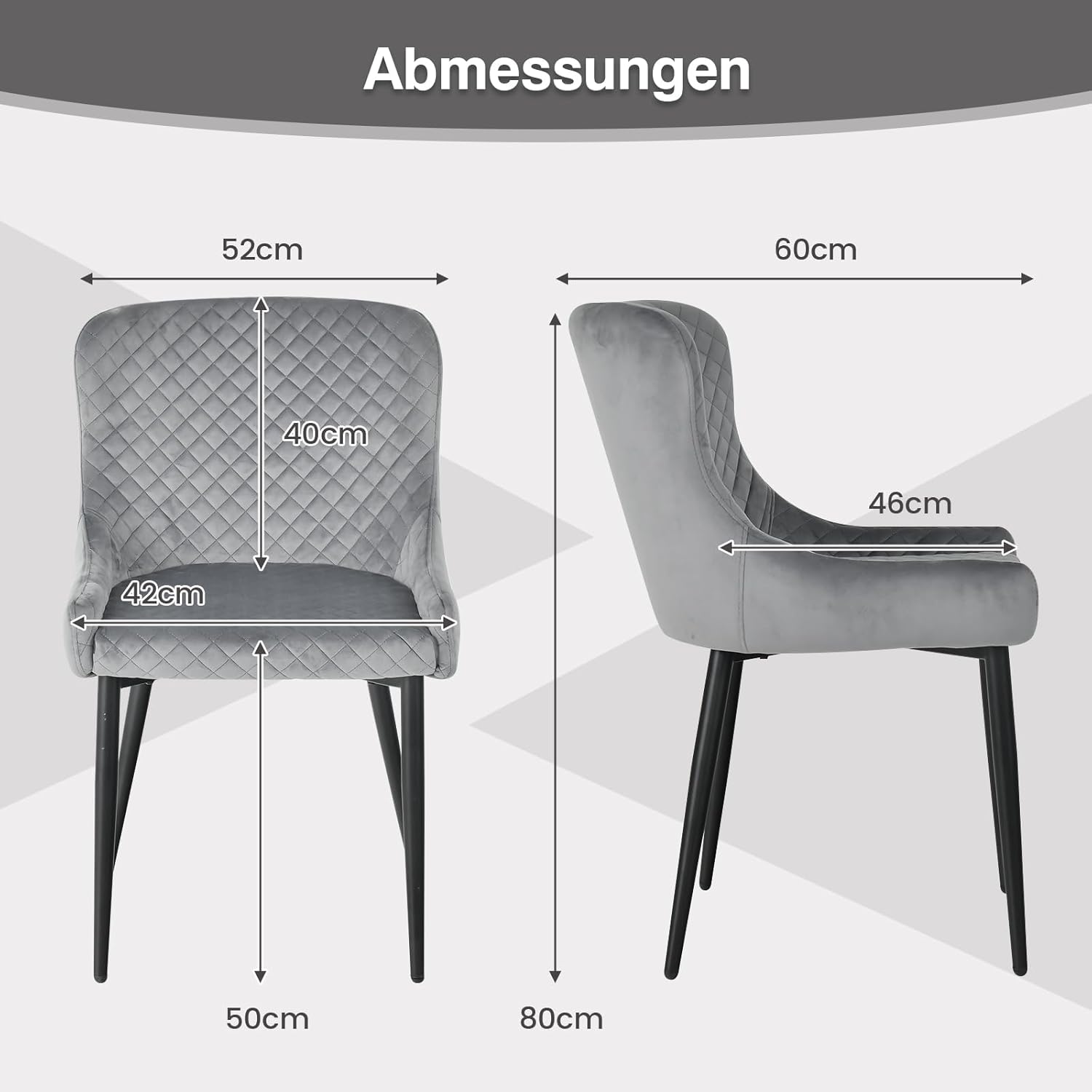 Dining Chairs, Metal, Grey, 60 X 52 X 80 Cm