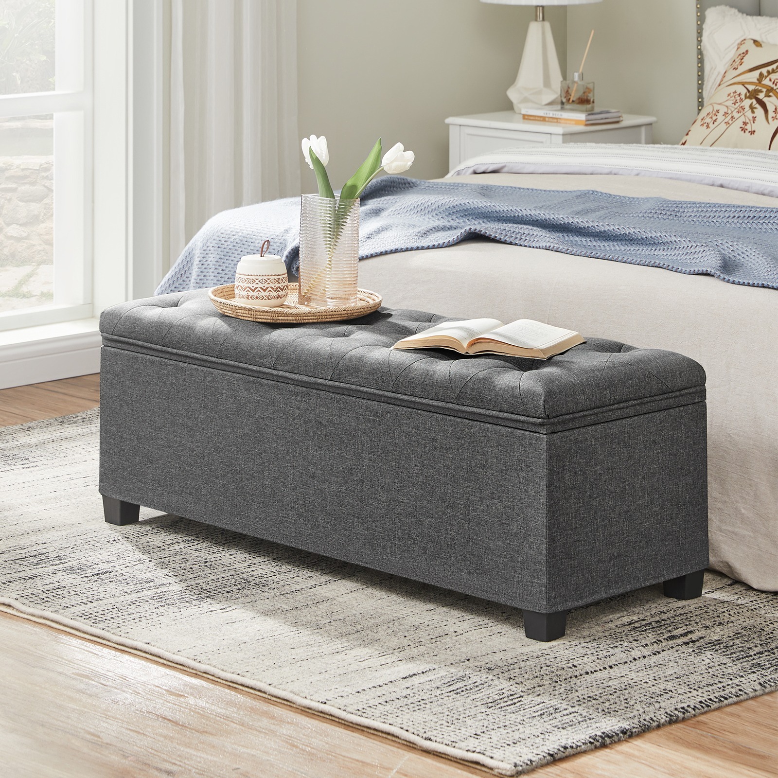 TEMU Storage Ottoman With Legs, 40 X 110 X 40 Cm Footrest Bench, Storage Box, Up To 300 Kg Load Capacity, For Living Room Bedroom Hallway