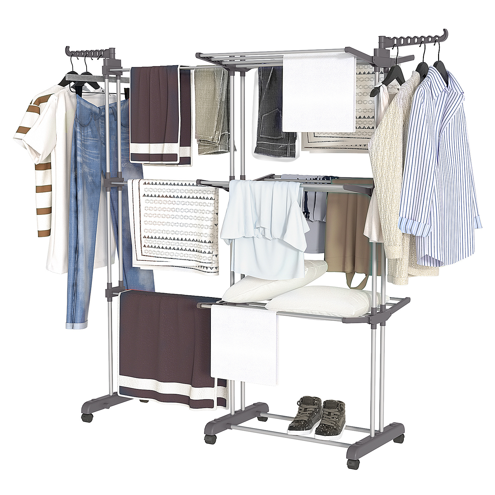 TEMU Airer Clothes Foldable Clothes Drying Rack, 18-28m Drying Space 4 Tiers Large Laundry Rack With Wheels For Indoor Outdoor Use