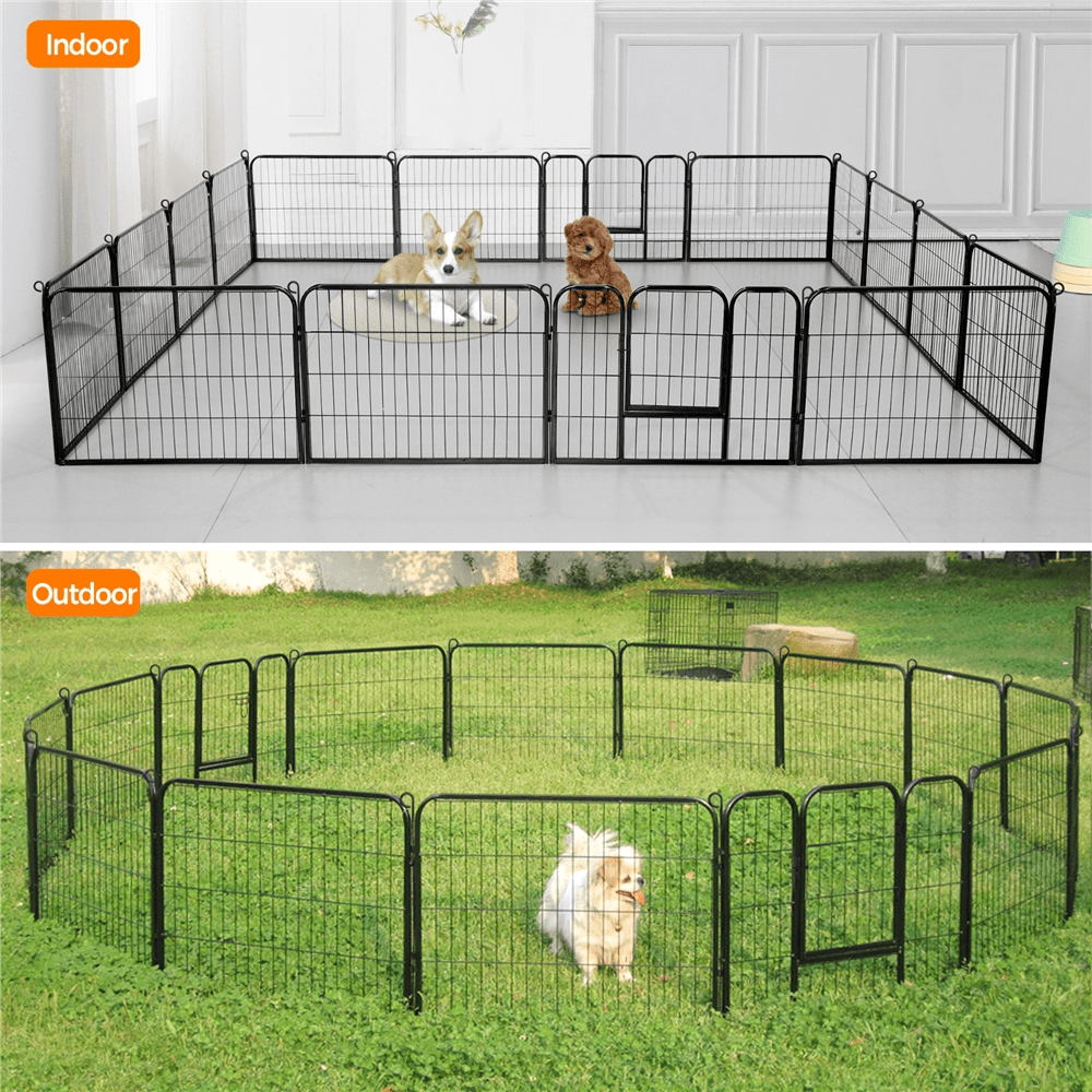 E-shop Costoffs 80 x 60 cm Hunde Laufstall Welpenlaufstall Freilaufgehege Tierlaufstall mit Tür & Bodenheringe für Indoor & Outdoor