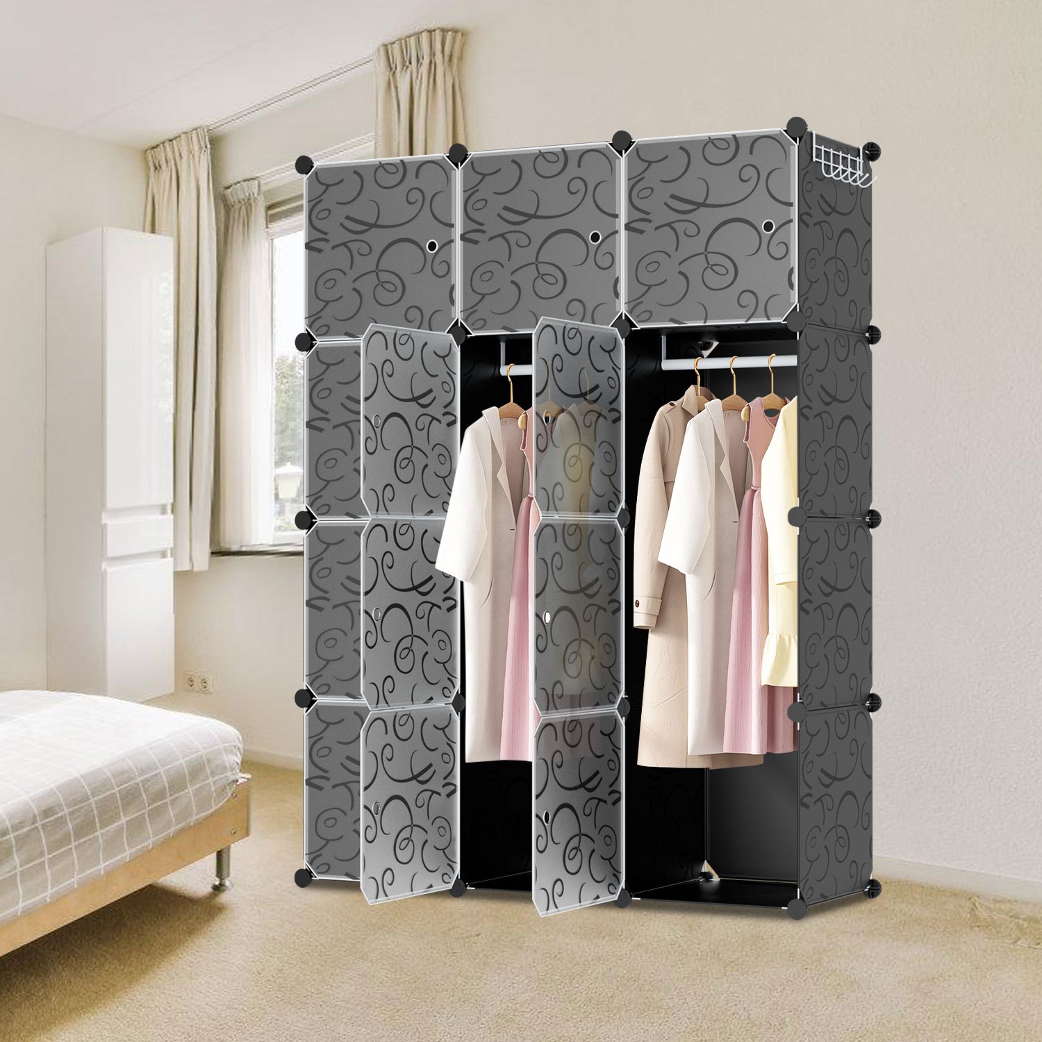 

Système de rangement en plastique pour armoire DIY avec porte et cintre pour vêtements, livres, jouets. Armoire pliante pour chambre, salon, dressing (3 TYPES : 12/16/20 tiroirs)