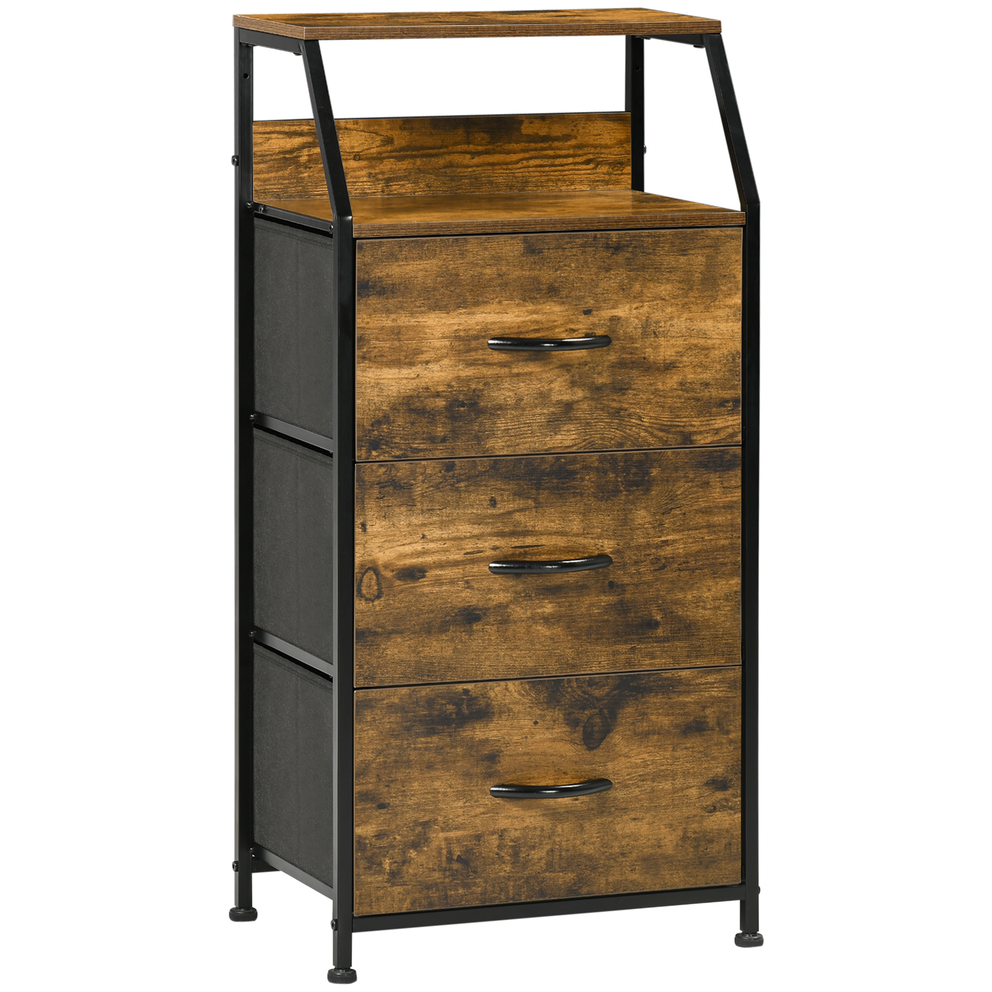 TEMU Homcom Wooden Chest Of Drawers With 3 Fabric Foldable Drawers And Open Shelf For Living Room Office Bedroom Industrial Style Anti-tip 44x29x92 Cm Rustic Brown