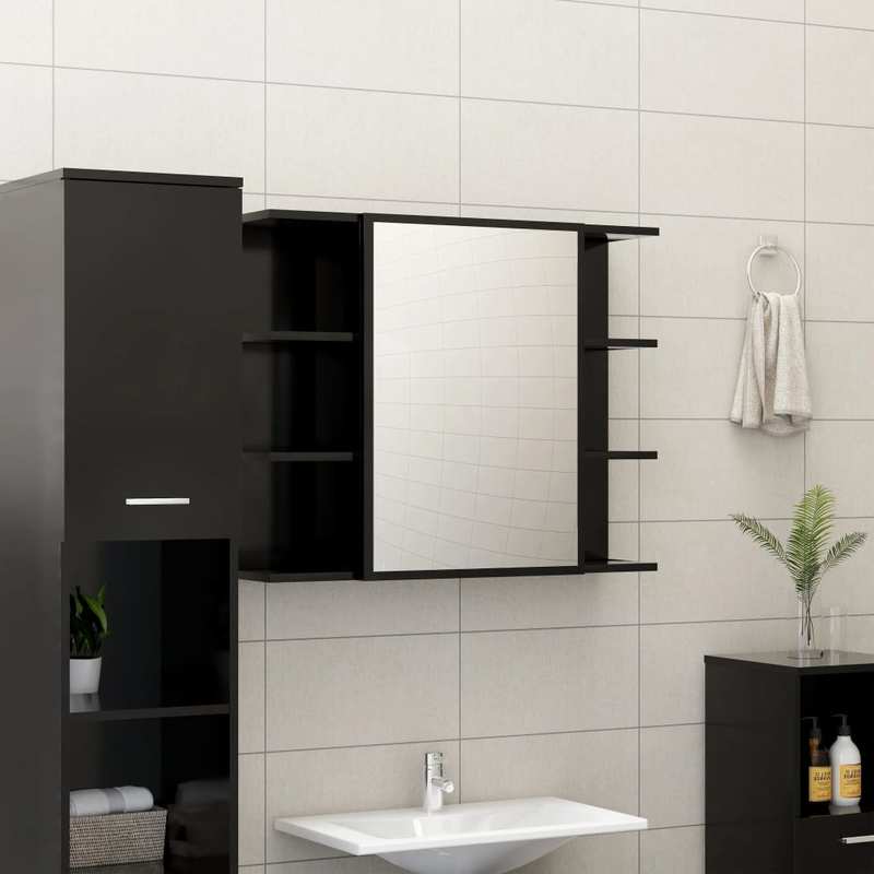 TEMU Bathroom Mirror Cabinet Black 80x20.5x64 Cm Wooden Material