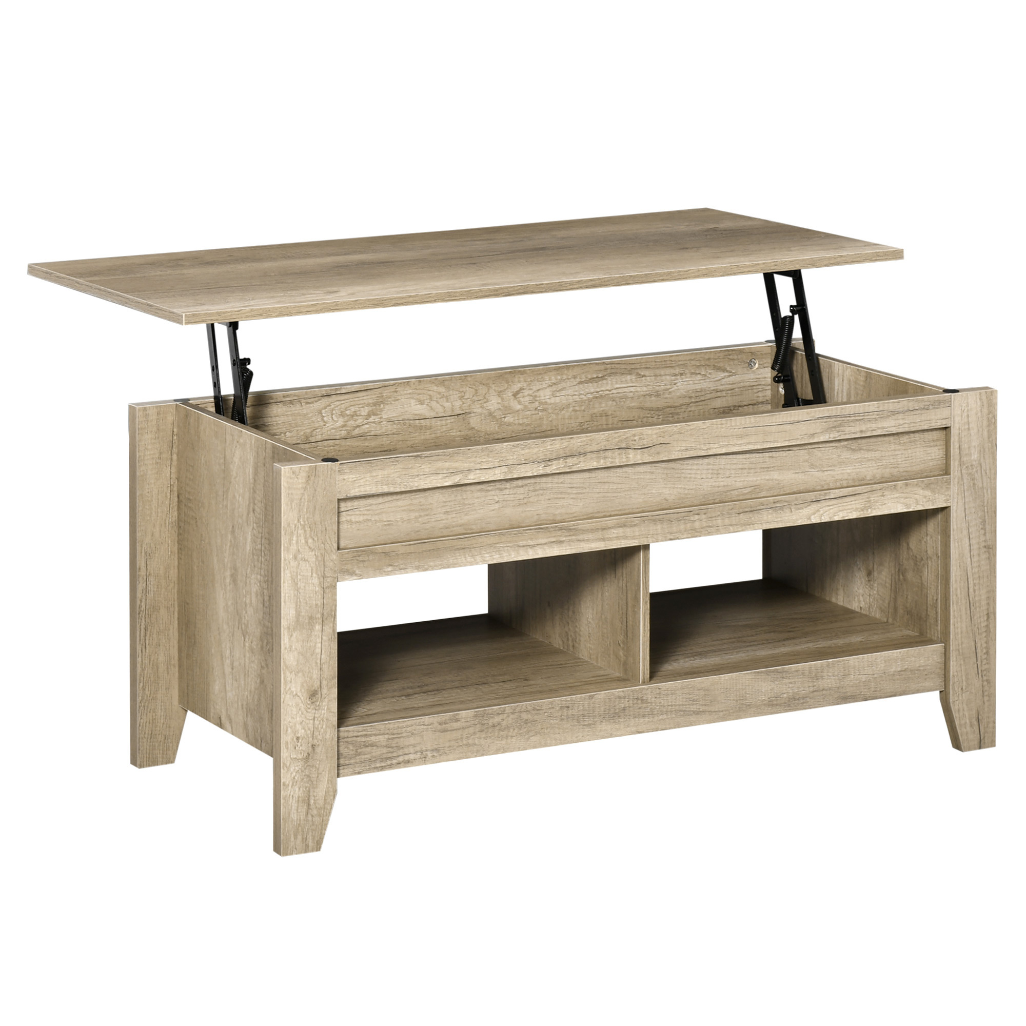 Homcom Lift-top Coffee Table With 2 Shelves And Oak Wood Storage Box