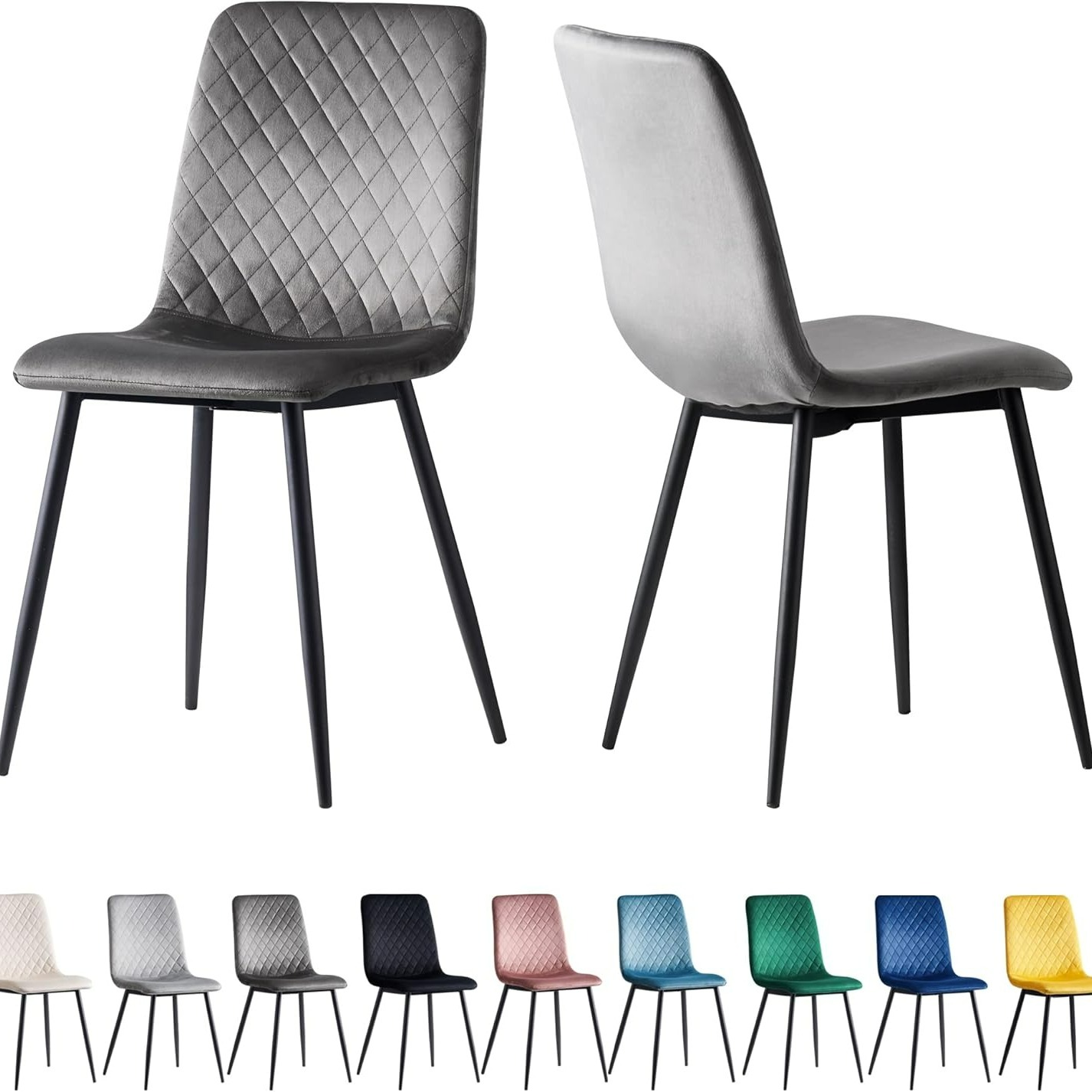 Image of Dining Room Chairs In A Set Of 2, With Velvet Upholstery & Metal Legs, Designer Chair, In 9 Colors