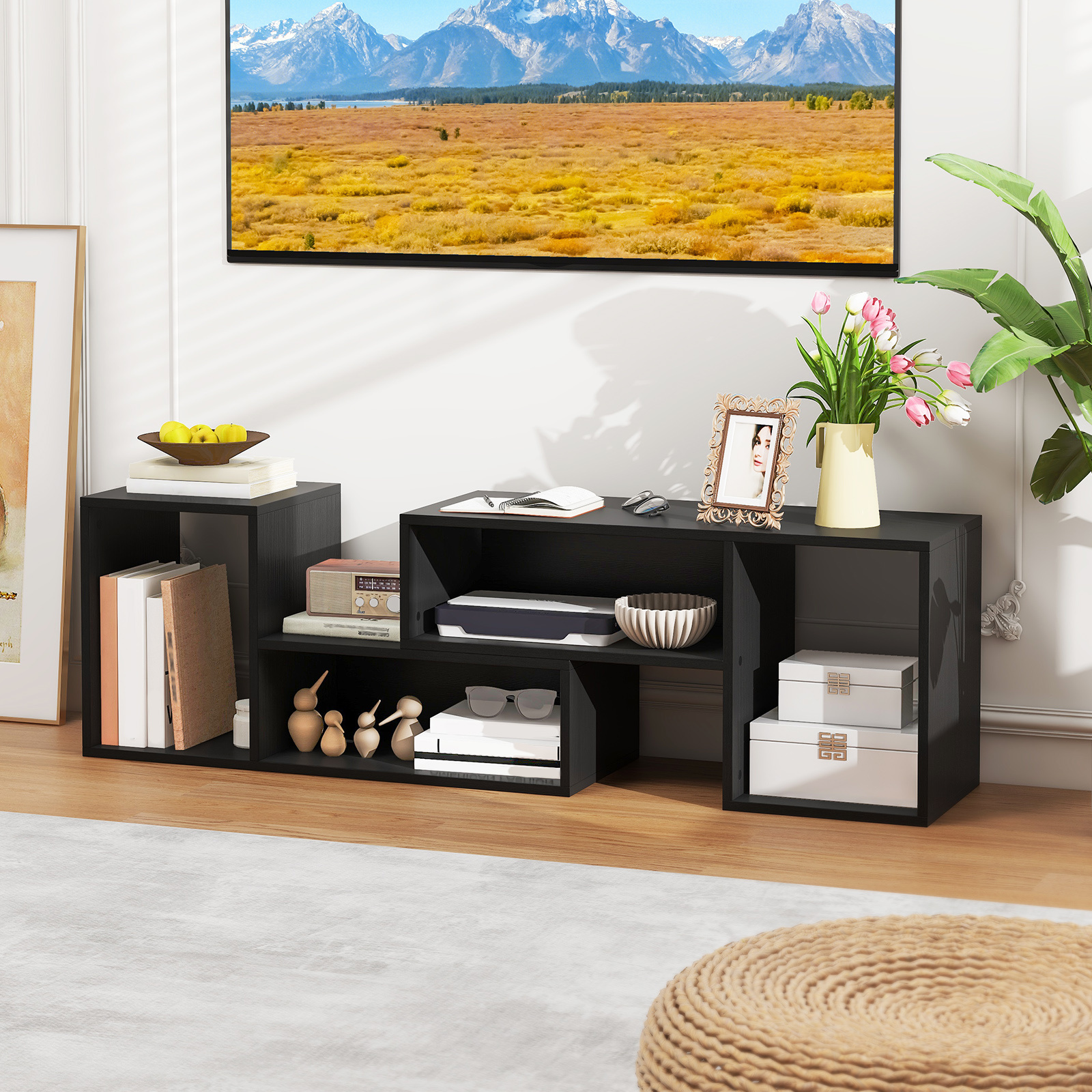 TEMU Goflame 2pcs Console Tv Stand, Modern Minimalist Entertainment Center For , Table With Free-combination, Open Storage Bookcase Shelf For Living