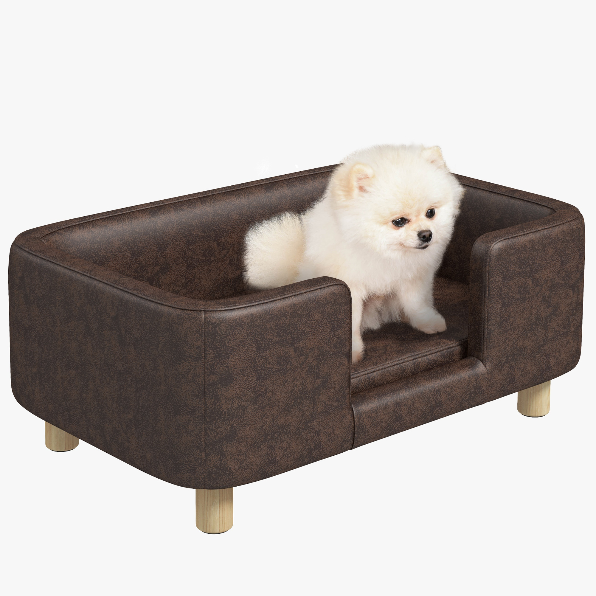 TEMU PawHut Sofa para Mascotas Sofa para Perros Pequeños y Medianos Asiento Acolchado 74x48.5x31 cm Marron