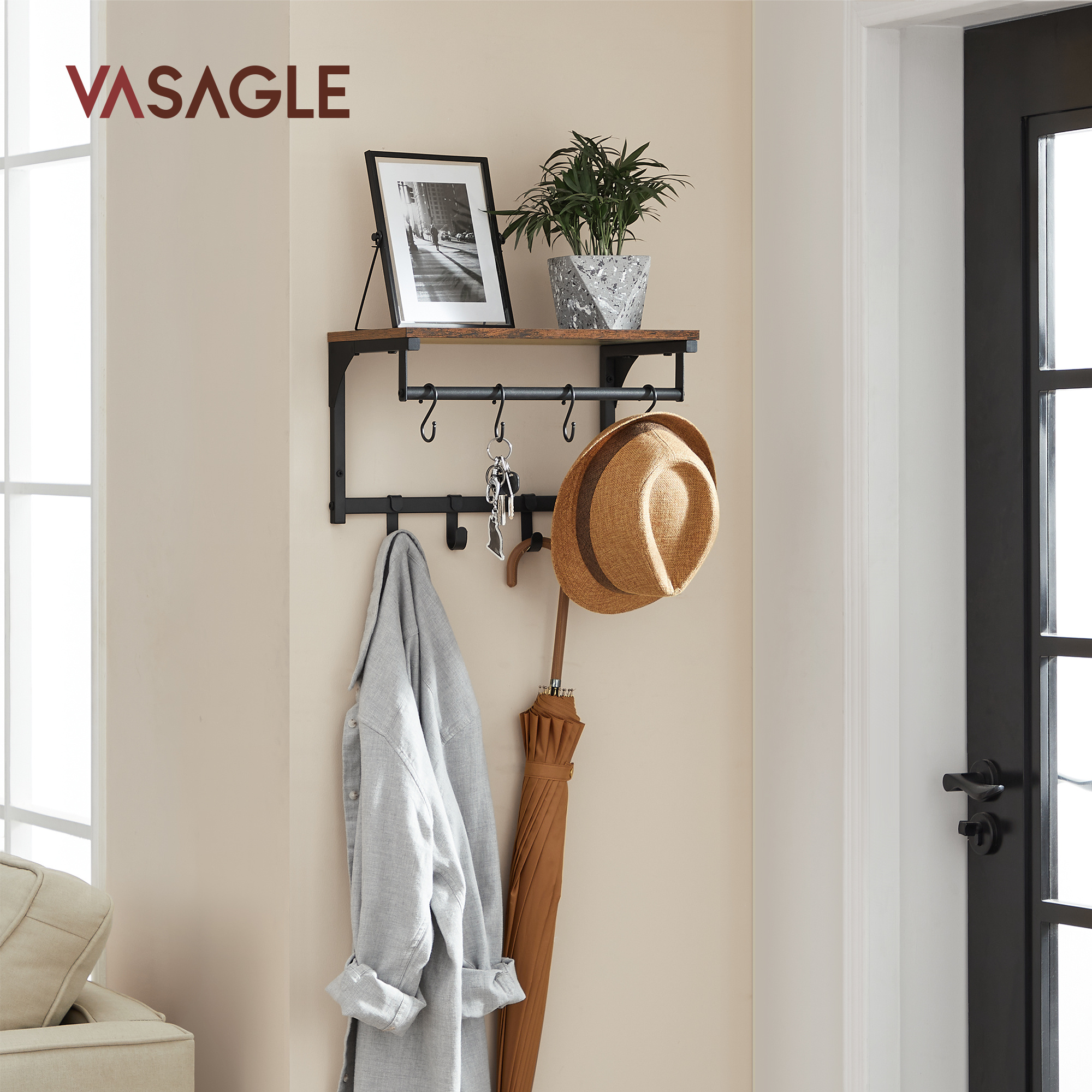 

Vasagle Rack, Furniture For Entrance Area, Coat Rack, With 8 Hooks And Shelf, For Living Room, Hallway, Bedroom, 40 X 24 X 24 Cm