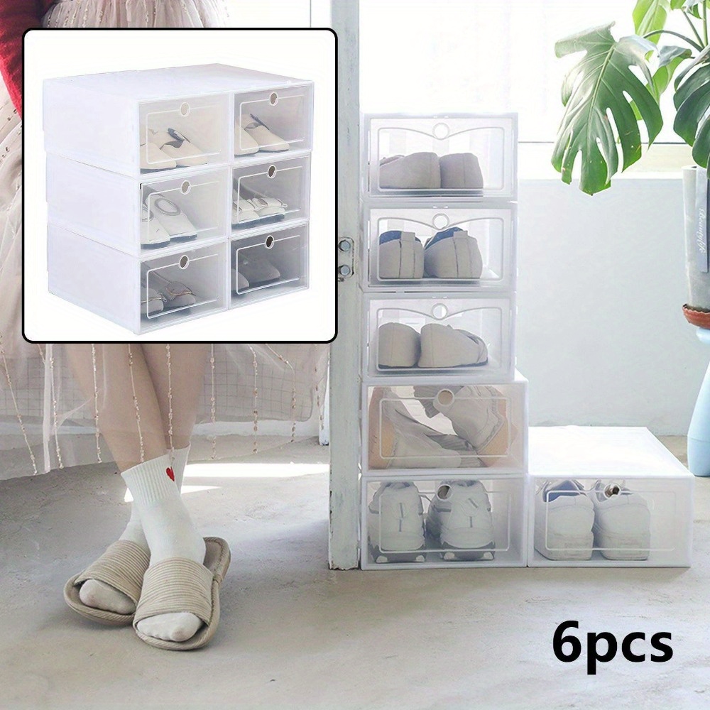 TEMU 6pcs Clear Plastic Shoe Storage Boxes Drawer Durable Stackable Foldable Organiser Shoe Organiser Clear Shoe Boxes