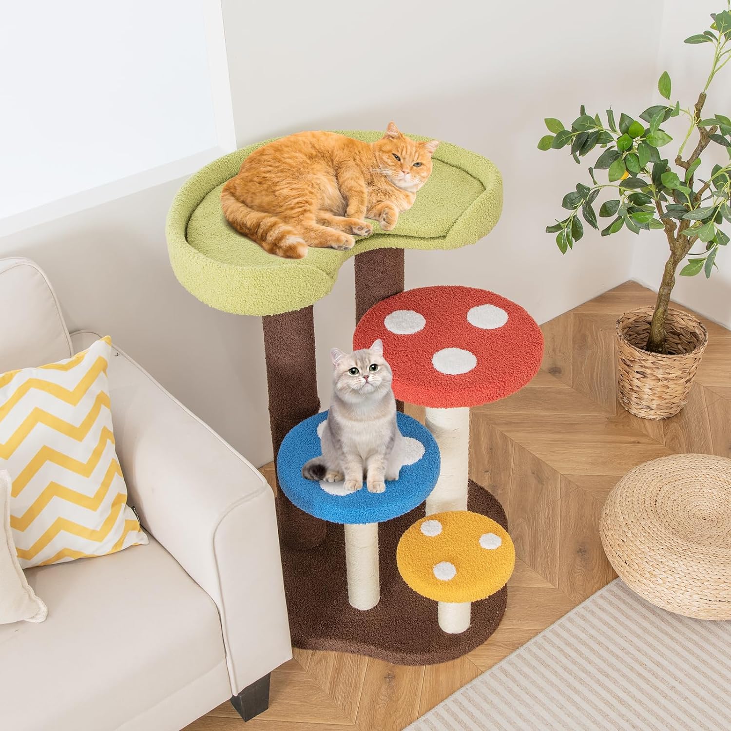 3-in-1 Scratching Post, 5-tier Cat Tower With 3 Sisal Poles, Mat, And Removable Platform, Mushroom Kitten Activity Center