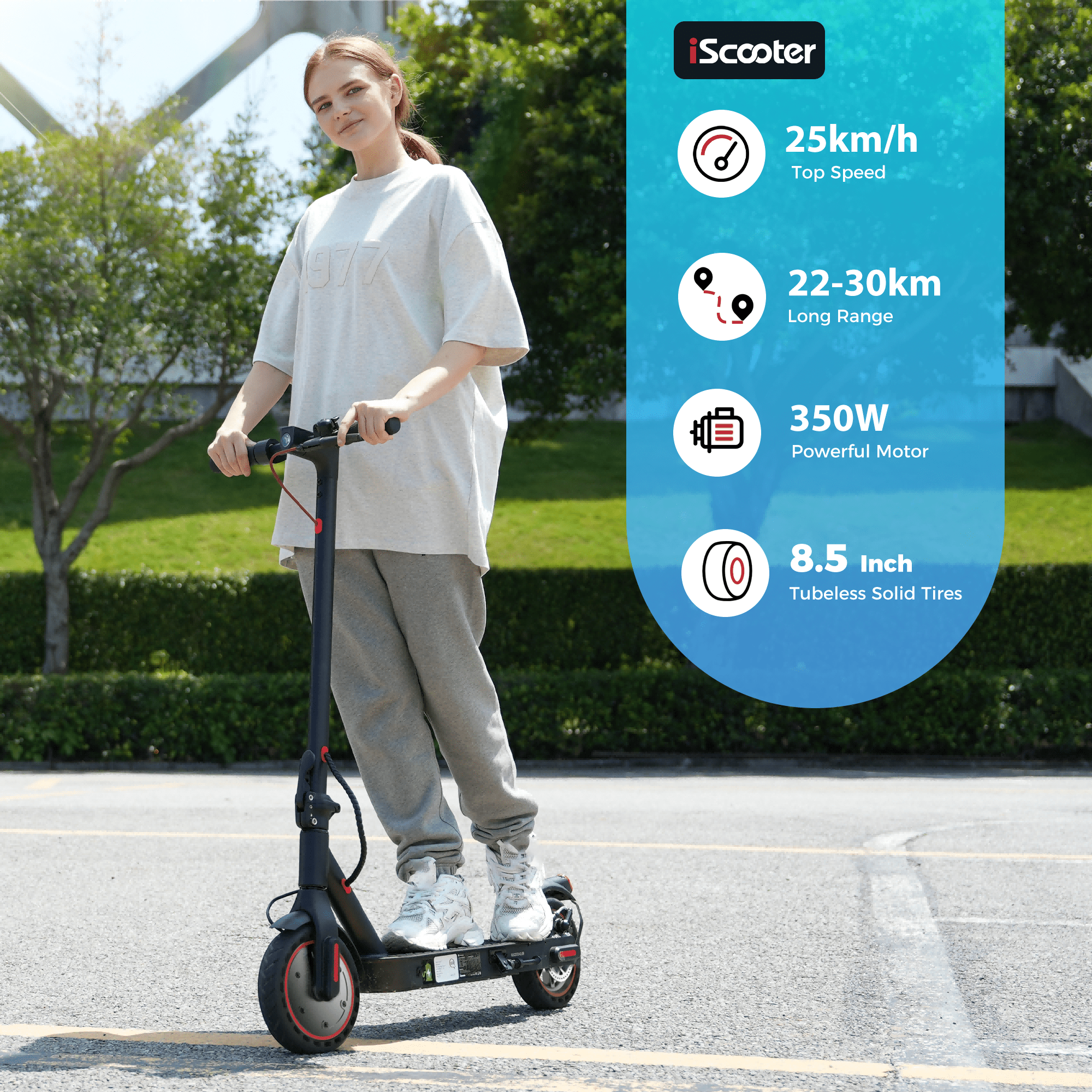 iScooter i9 350W Scooter pour adultes 7,5Ah 25km/h Scooter électrique pliable 8,5 pouces avec pneu en nid d'abeille