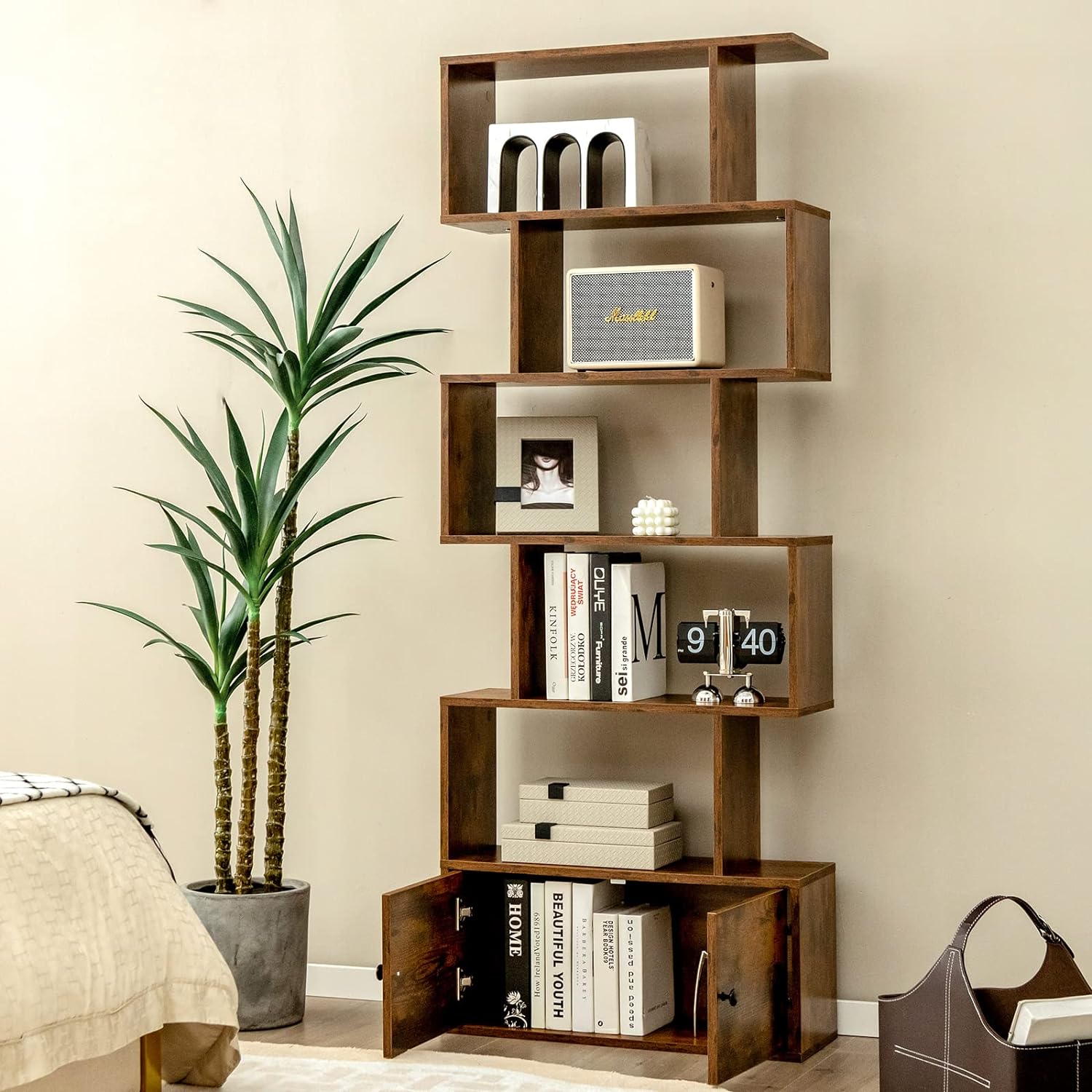 Estantería con Puertas, Estante de Piso con 5 Niveles, Divisor de Espacio, Estante de O...