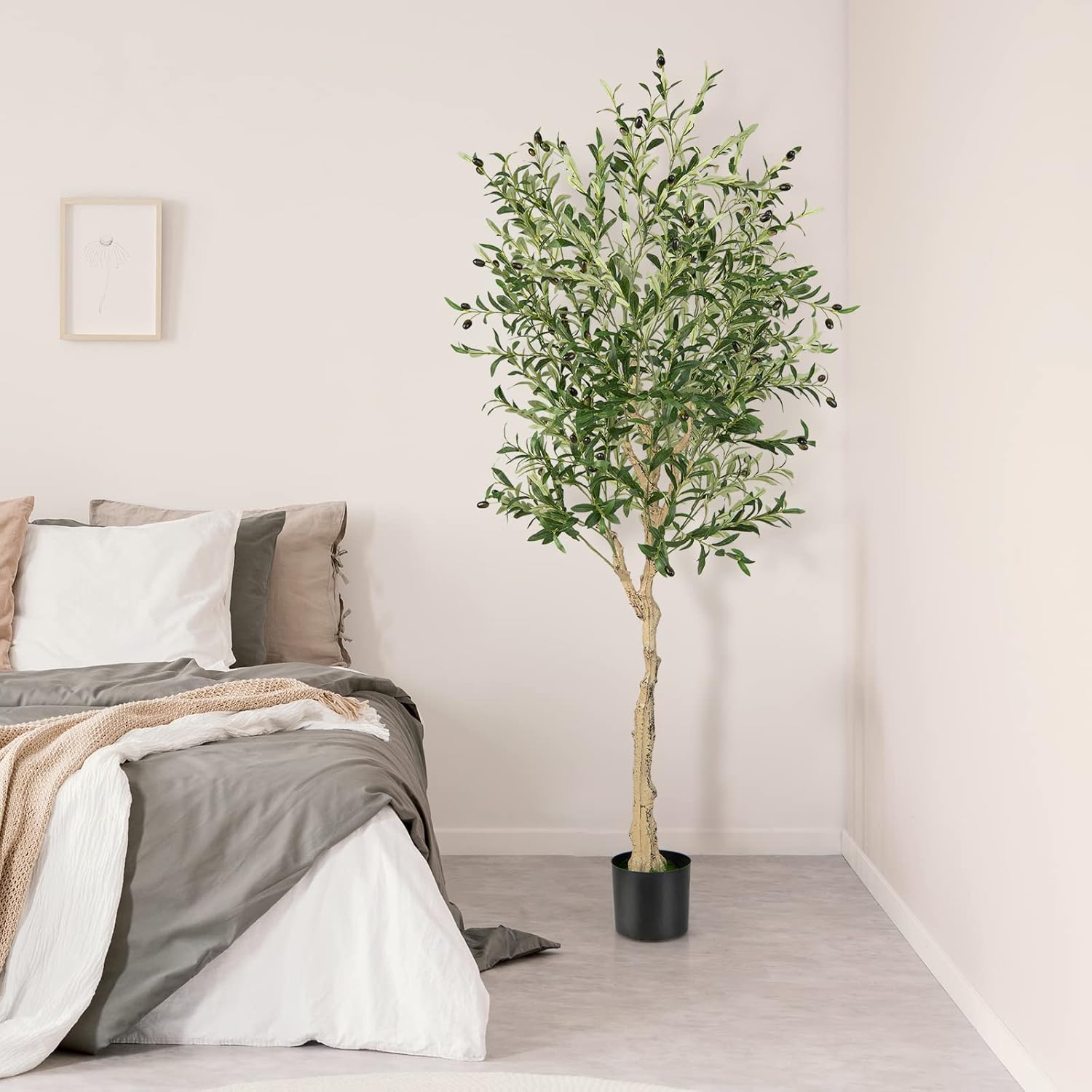 1 Artificial Olive Tree, 182cm Artificial Plant In Cement Pot With Natural Leaves & 72 Fruits, Artificial Trees For Office, Home