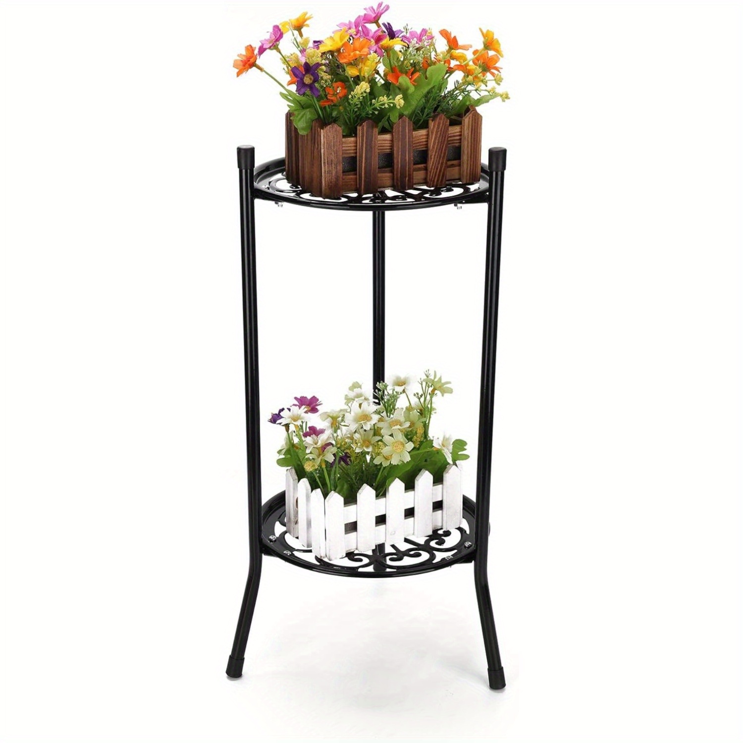 TEMU Plant Stand Indoor 2 Tier Metal Tall Plant Holder Rack For Home Outdoor Garden 50x30cm White