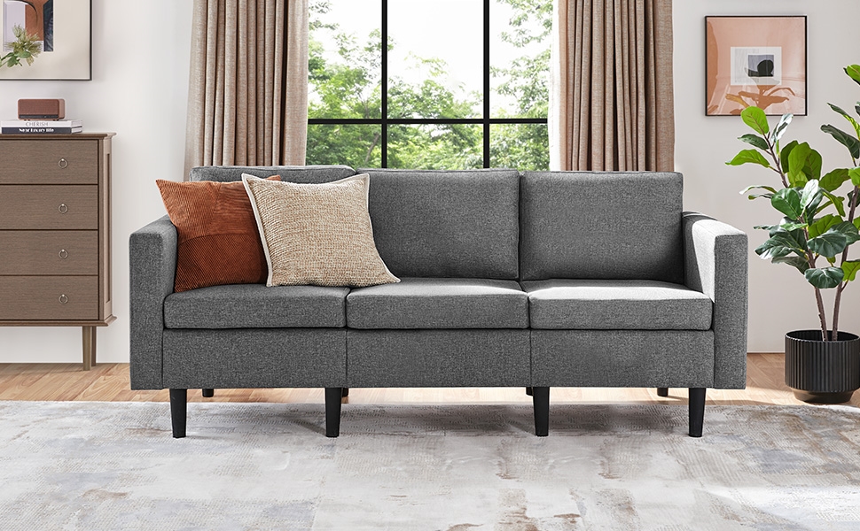 Costoffs Sofa Bed, 3-Seater Sofa Couch, 189cm W Modern Fabric Upholstered Sofa Couch for Living Room/Bedroom/Office/Apartment/Guest Room/Lounge, Dark Grey/Light Grey/Black