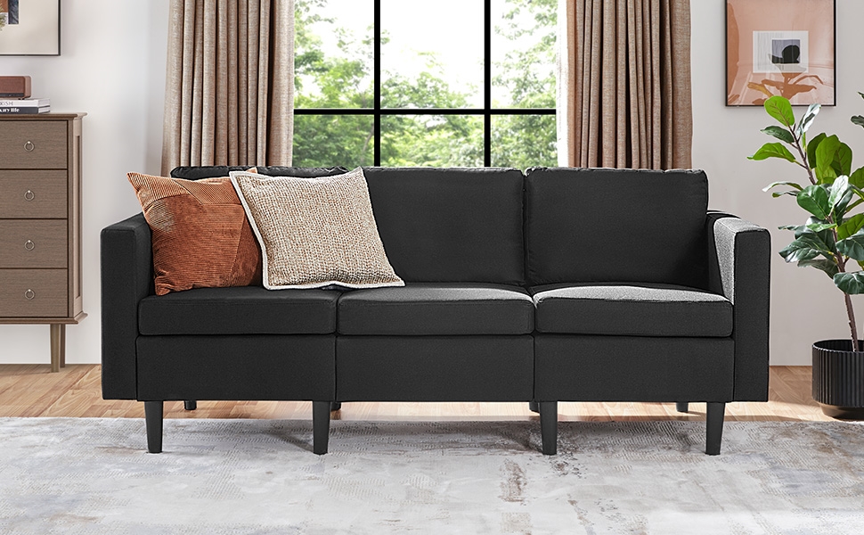 Costoffs Sofa Bed, 3-Seater Sofa Couch, 189cm W Modern Fabric Upholstered Sofa Couch for Living Room/Bedroom/Office/Apartment/Guest Room/Lounge, Dark Grey/Light Grey/Black