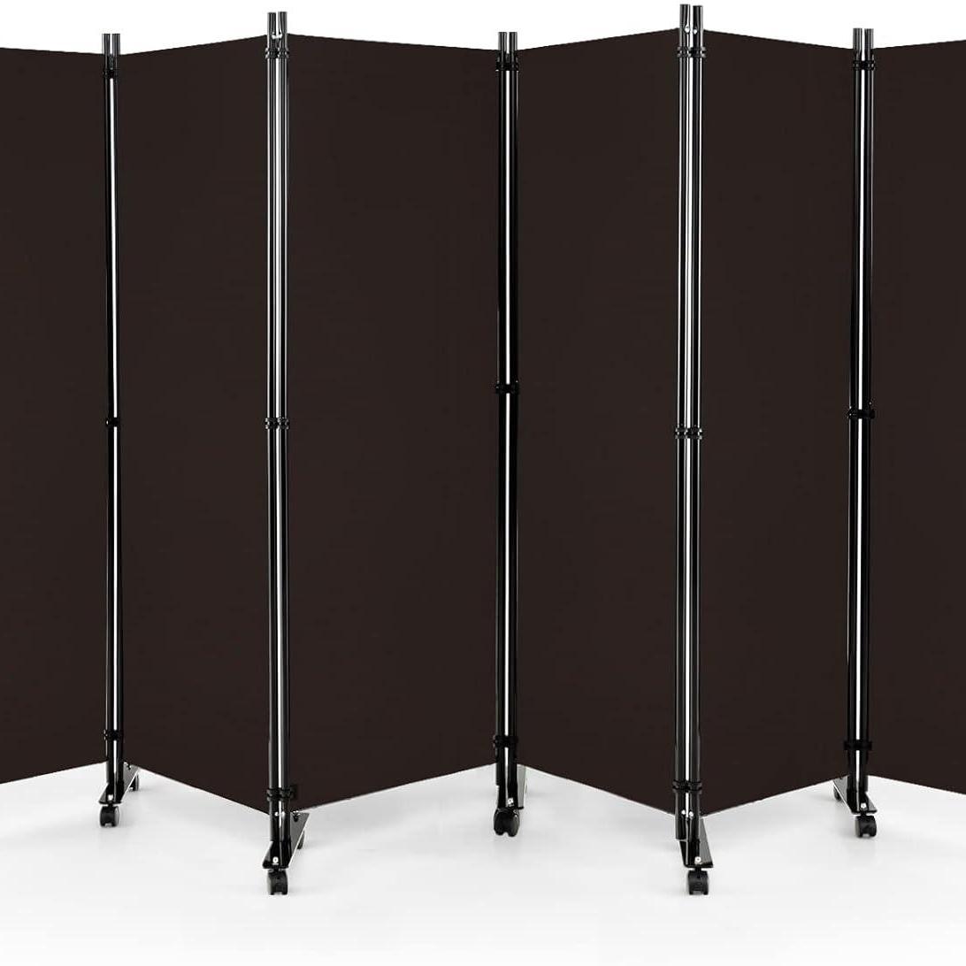 Image of Room Divider With Lockable Wheels, 6-part Room Divider 334.5 X 30 X 172 Cm, Foldable Partition Wall, Privacy Screen For Living Room, Bedroom, Office Brown