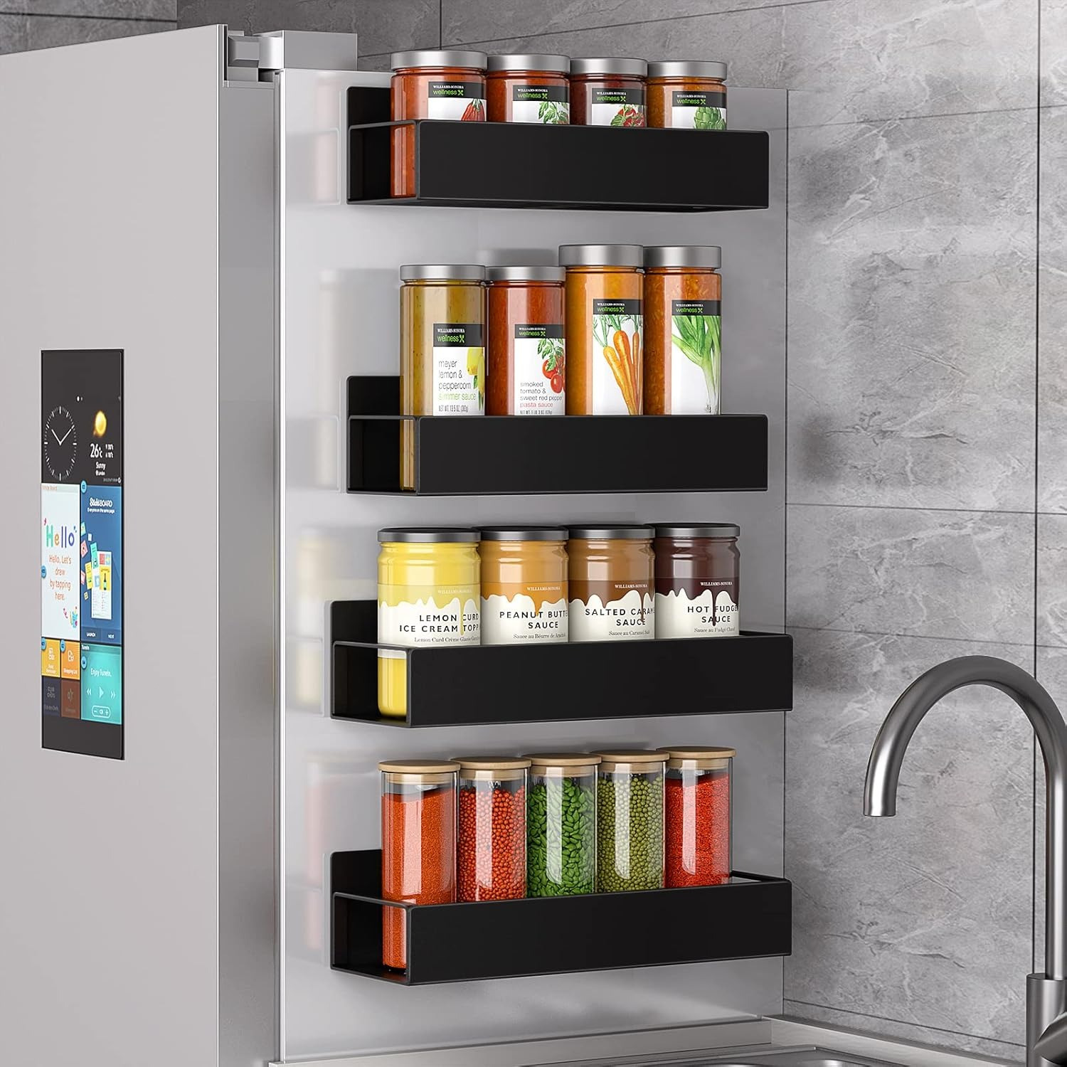 

Two-piece Magnetic Spice Organizer For Fridge And Oven, Black Fridge Organizer And Storage Cabinet