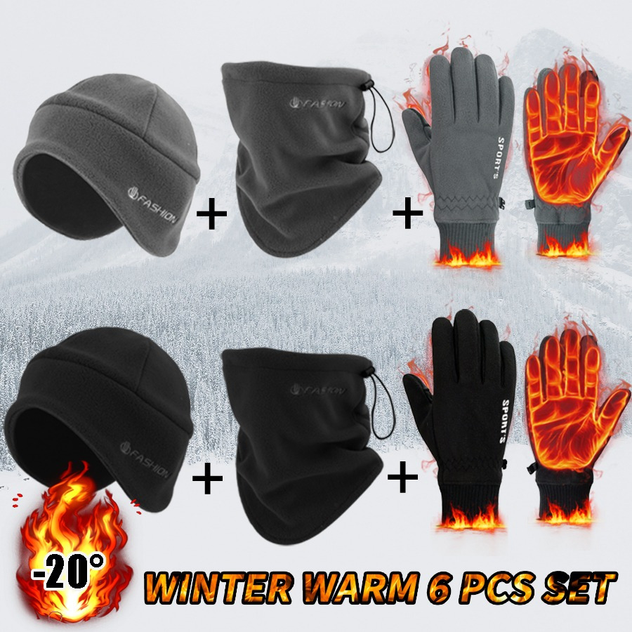TEMU 6-piece Winter Outdoor Sports Suit, Hat + Scarf + Gloves And Velvet To Warm And The . Suitable For Outdoor, Snow