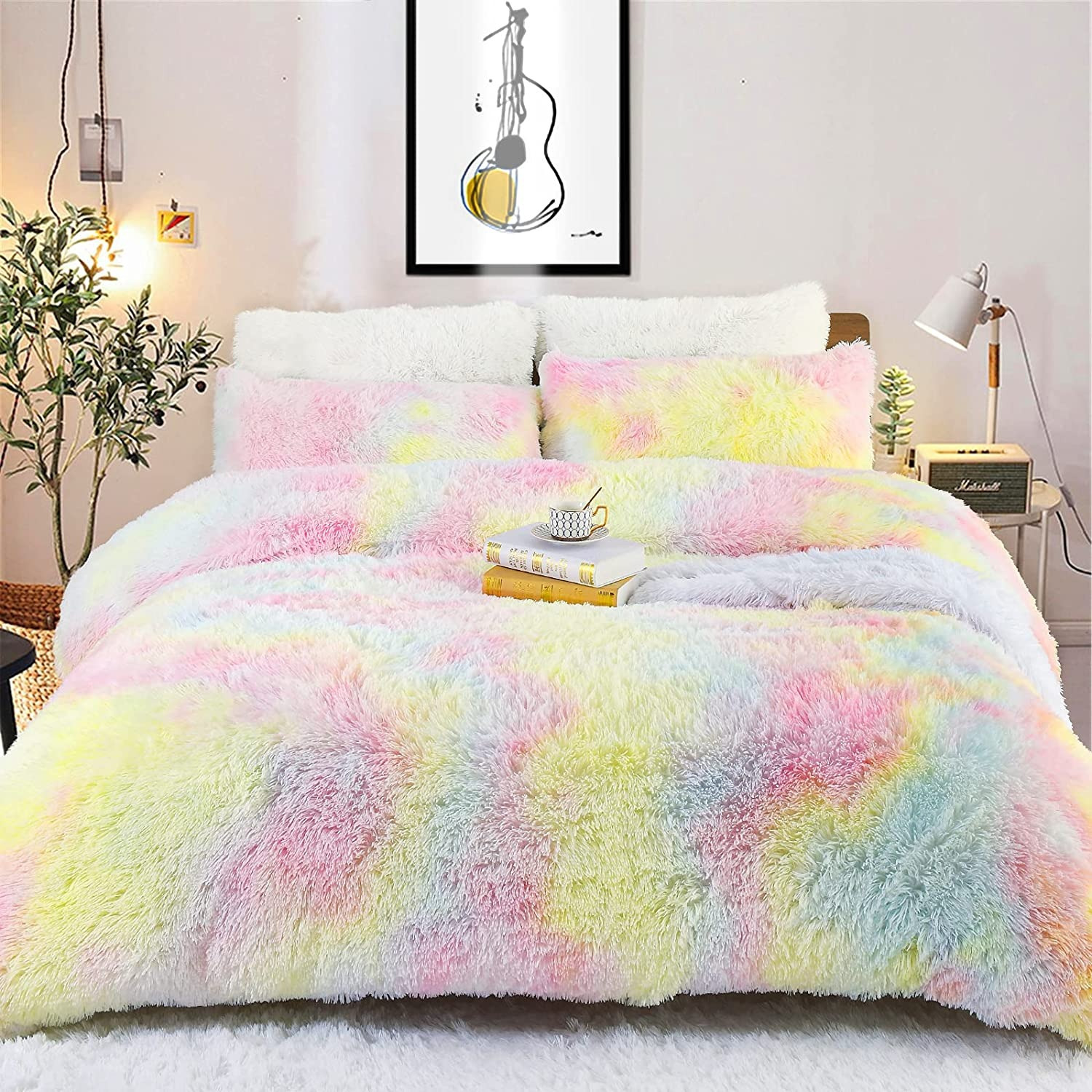 

Plush Bedding Set Fluffy Flannel Girl Duvet Cover With Zipper And Pillowcase 80x80cm