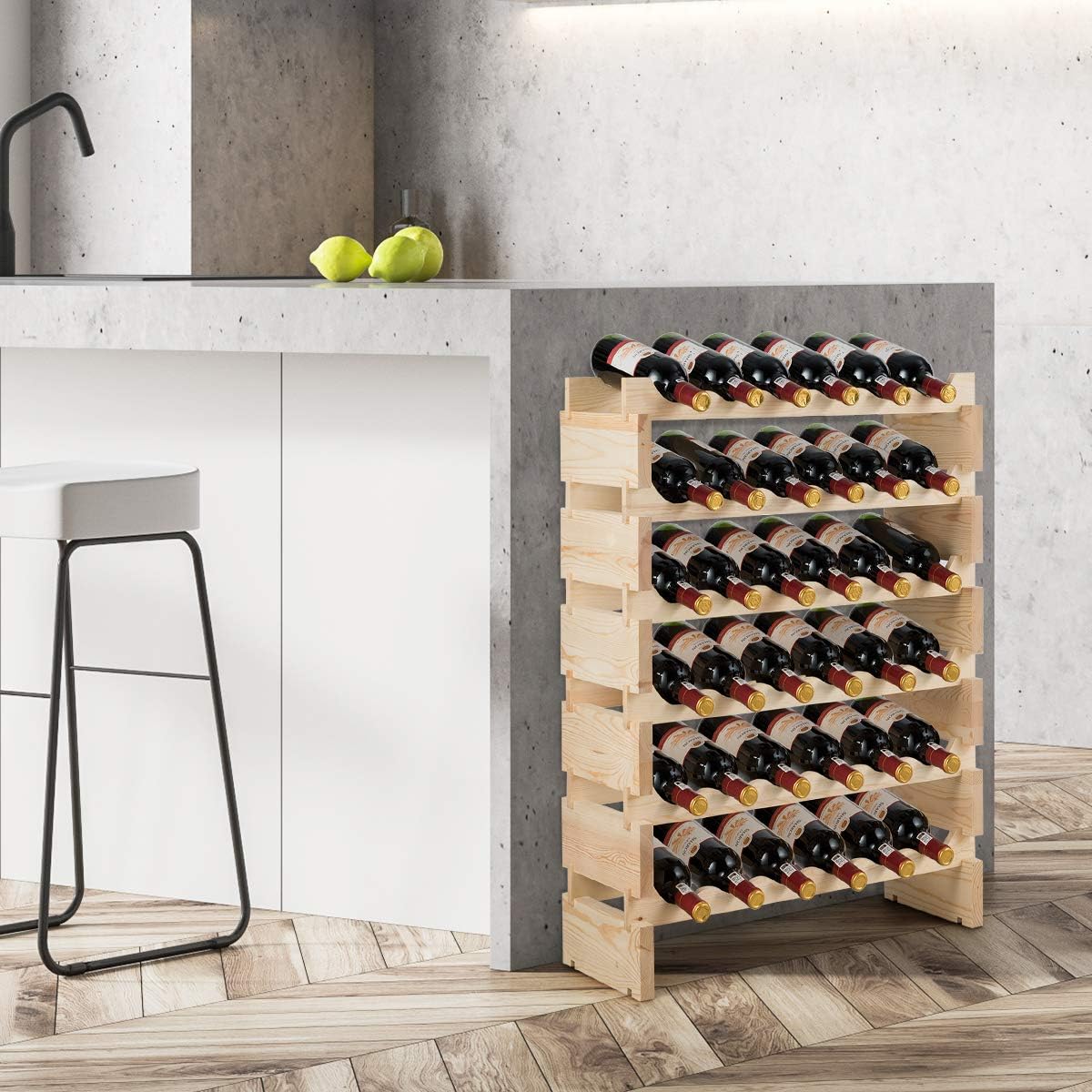 Wooden Wine Rack, Wine Stand For 36 Bottles, 6-story Stackable Bottle Rack, Stable Wooden Shelf, Wine Cabinet Bottle Stand 63x25x85cm