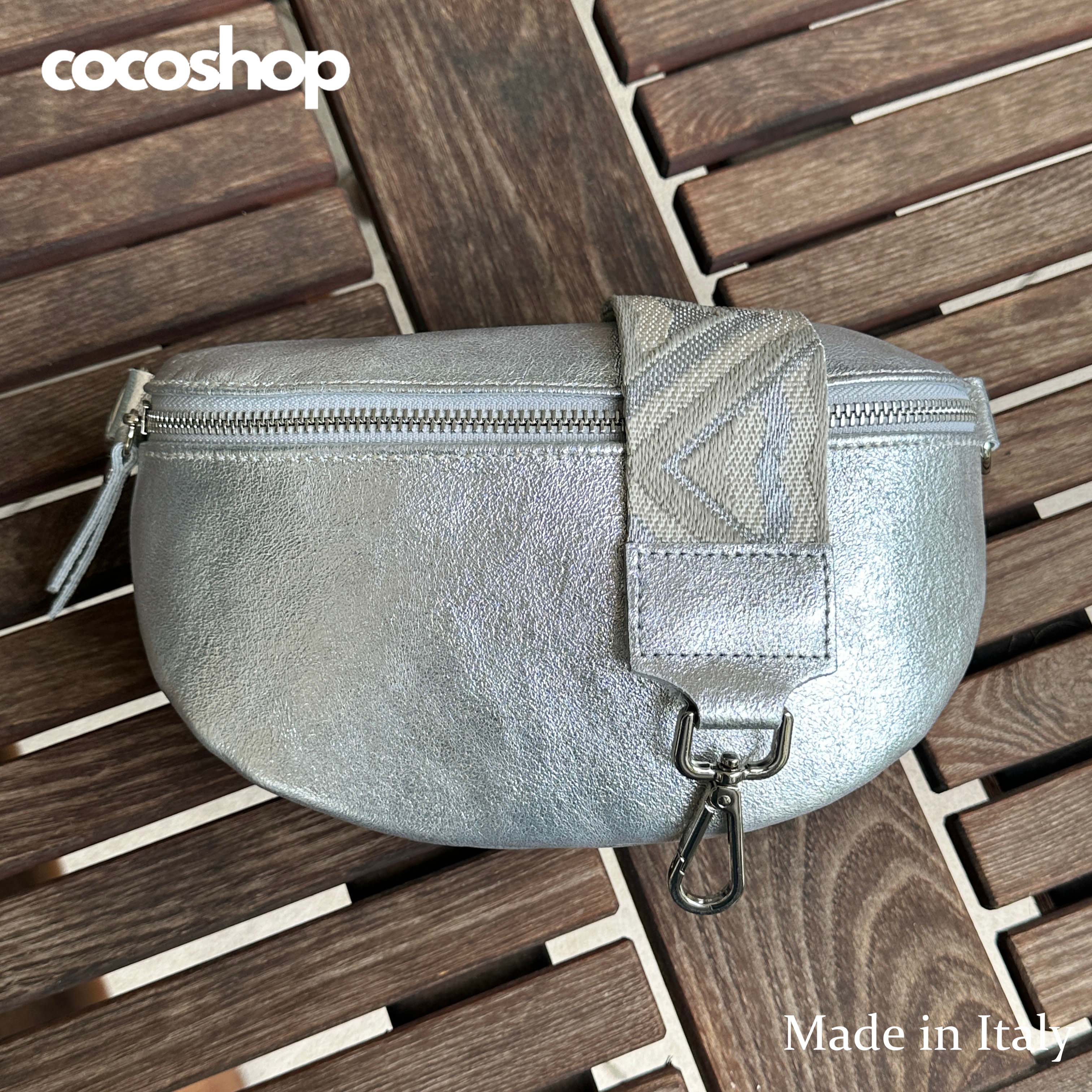 

Leather Fanny Pack, Crossbody Bag, Bag, Silver Fanny Pack, Made In Italy,genuine Leather, High With Wide Shoulder Strap, Texture