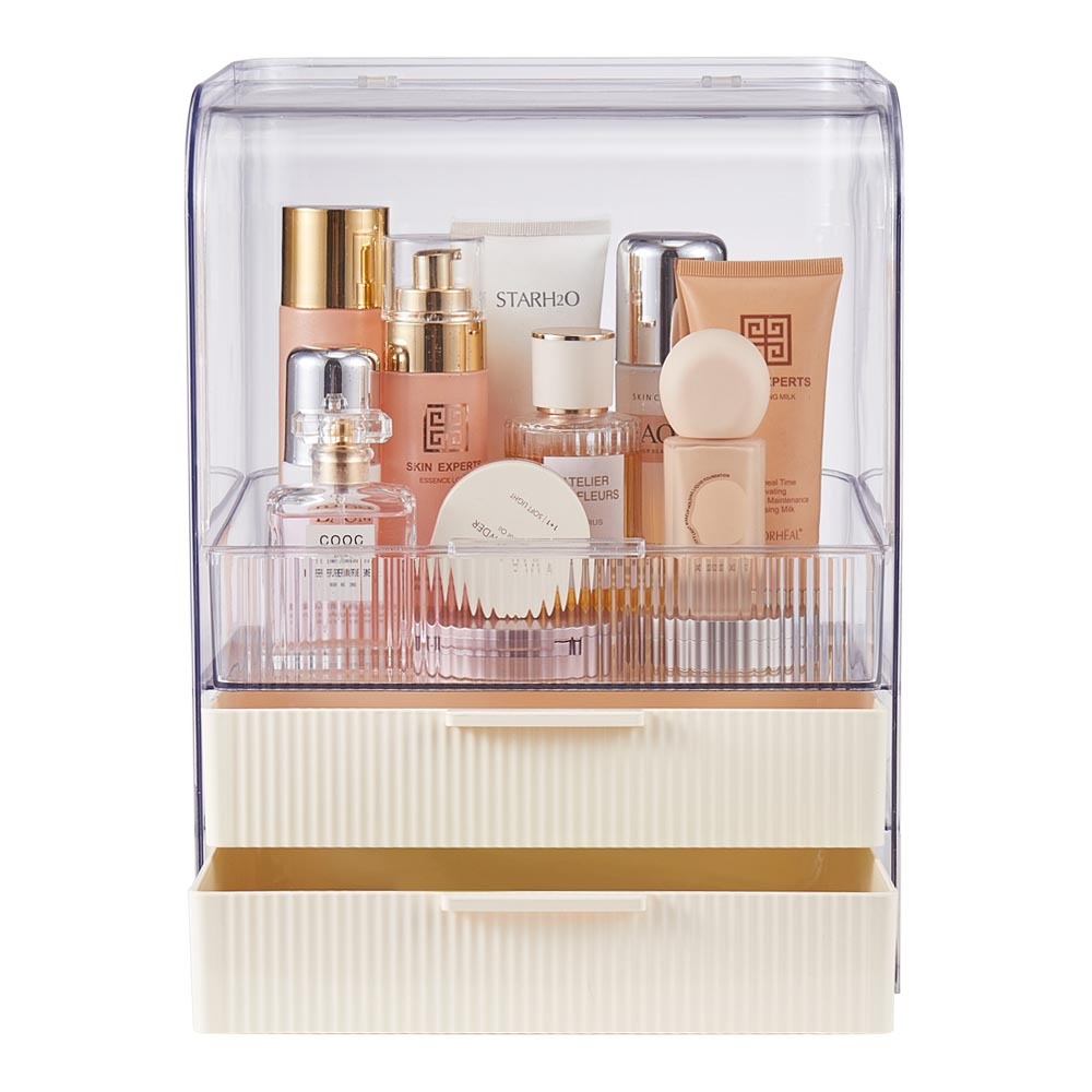 Makeup Organizer for Vanity, Clear Cosmetic Display Cases with 2 Drawers