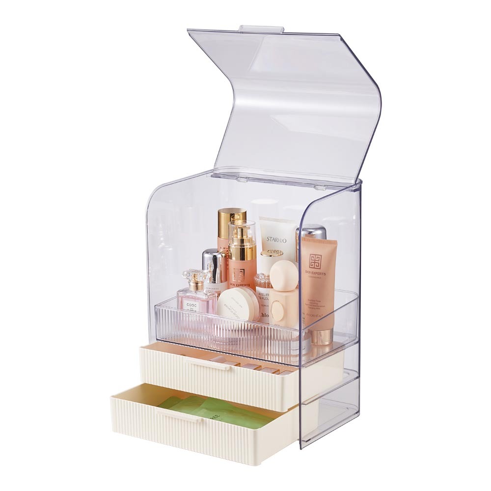 Makeup Organizer for Vanity, Clear Cosmetic Display Cases with 2 Drawers