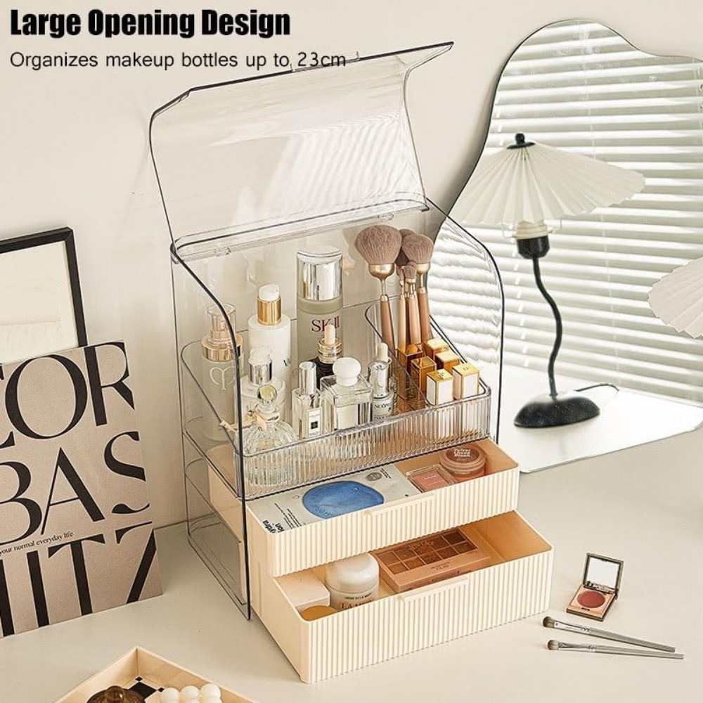 Makeup Organizer for Vanity, Clear Cosmetic Display Cases with 2 Drawers