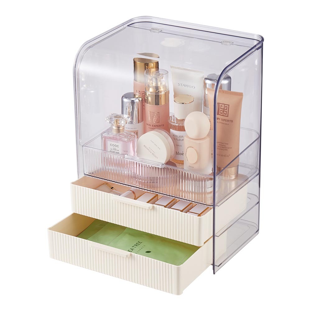 Makeup Organizer for Vanity, Clear Cosmetic Display Cases with 2 Drawers