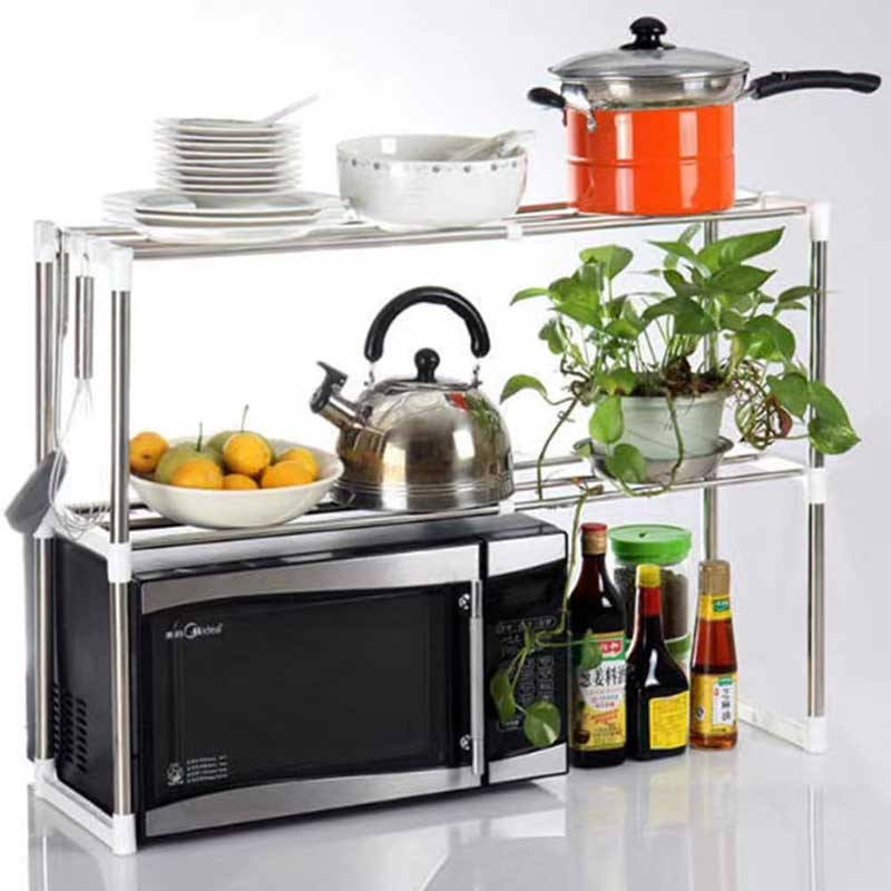TEMU BAKAJI Mensola Salvaspazio Porta Microonde in Acciaio Estensibile - Scaffale da Cucina Allungabile con Ripiano Portaspezie - Mobile Estendibile